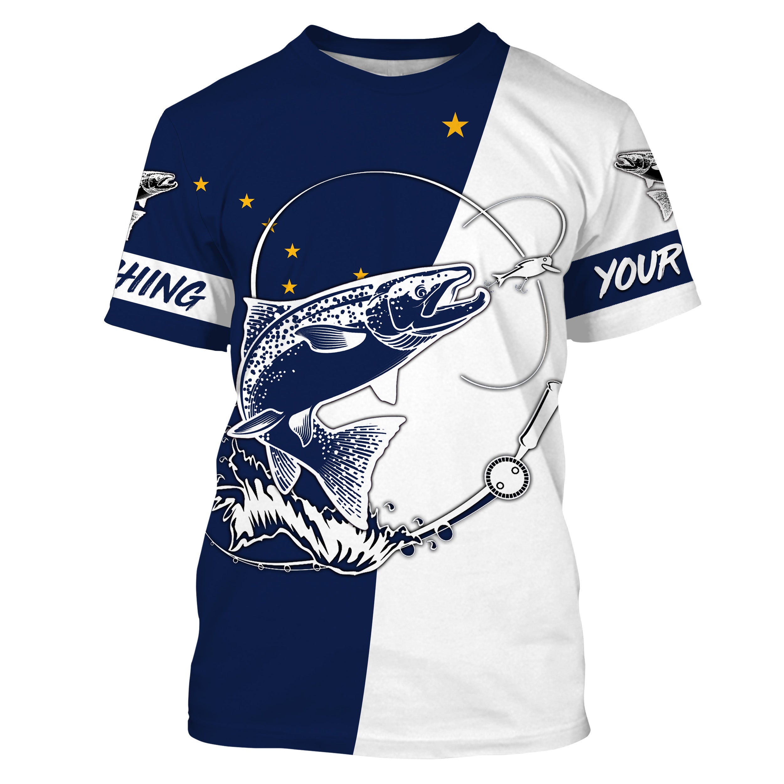Salmon fishing in Alaska flag patriotic Custom name fishing jerseys | Tshirt - NPQ824