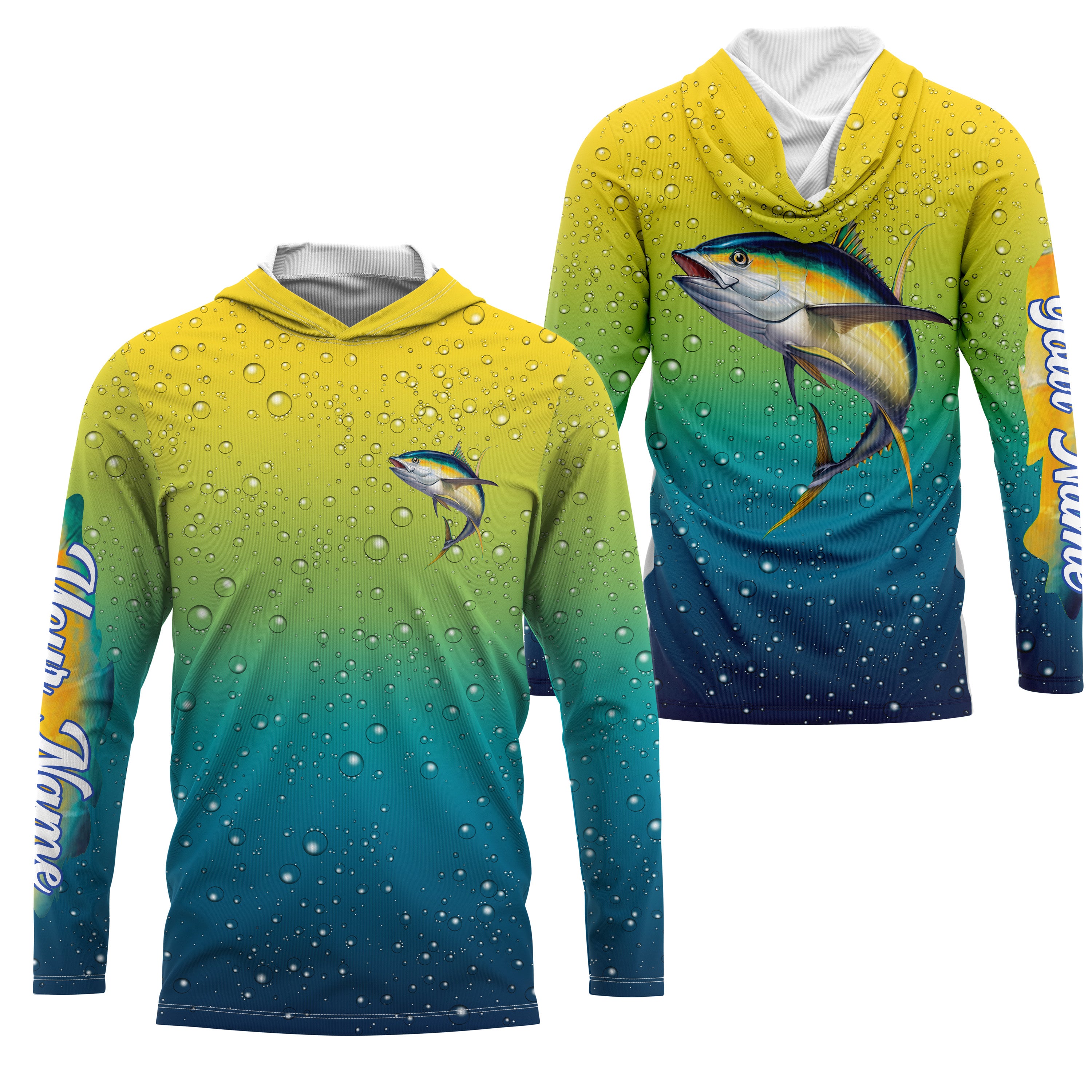 Tuna fishing bubble scales fishing Custom Name Long sleeve, Long Sleeve Hooded Fishing Shirt - NPQ667