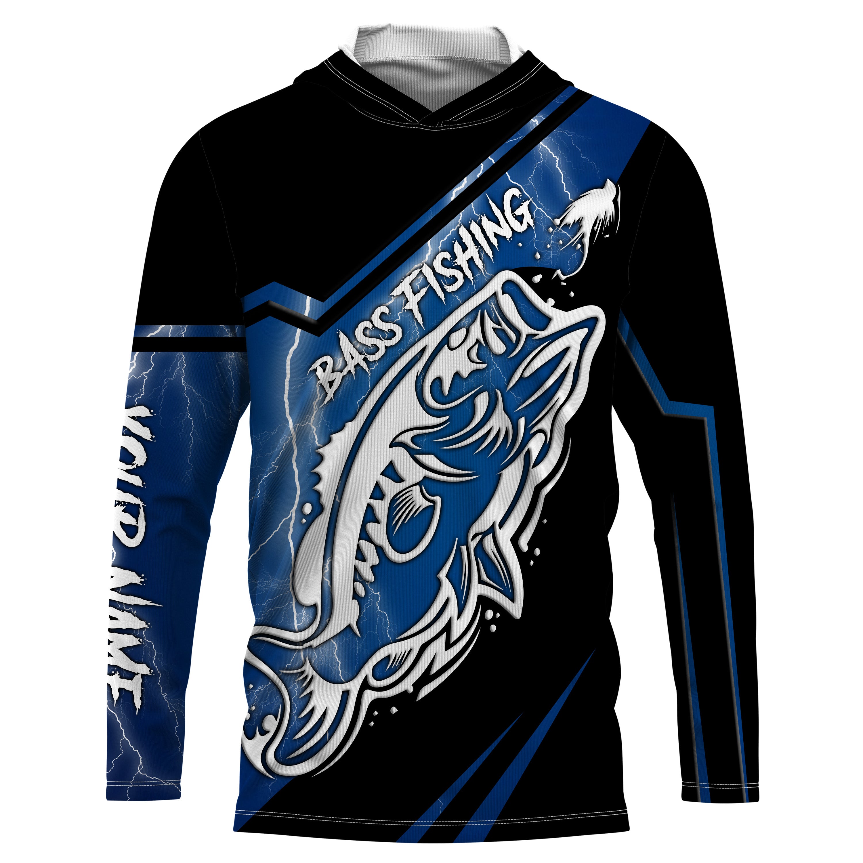 Largemouth bass fishing tattoo blue lightning Custom fishing Long sleeve, Long Sleeve Hooded NPQ775