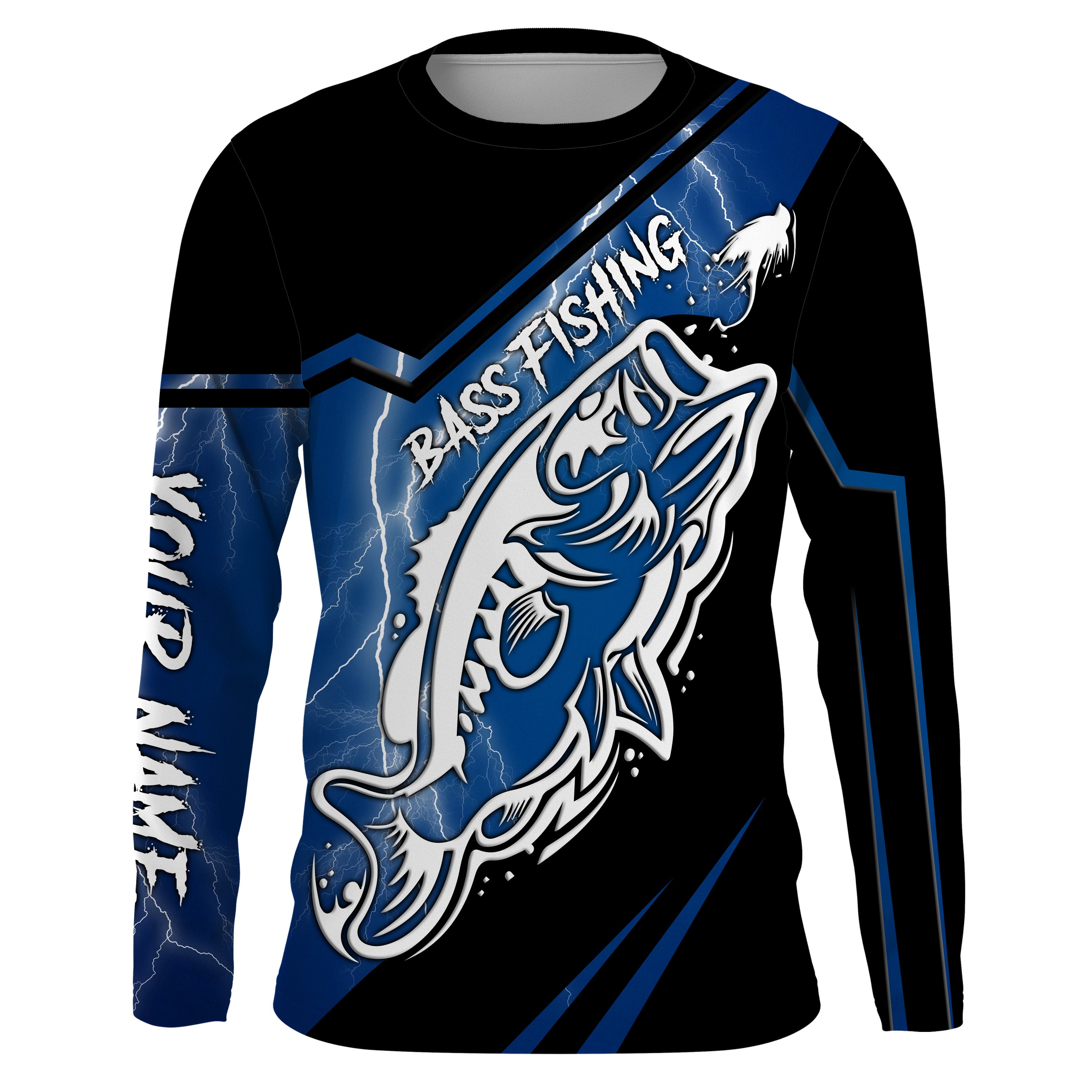 Largemouth bass fishing tattoo blue lightning Custom fishing Long sleeve, Long Sleeve Hooded NPQ775