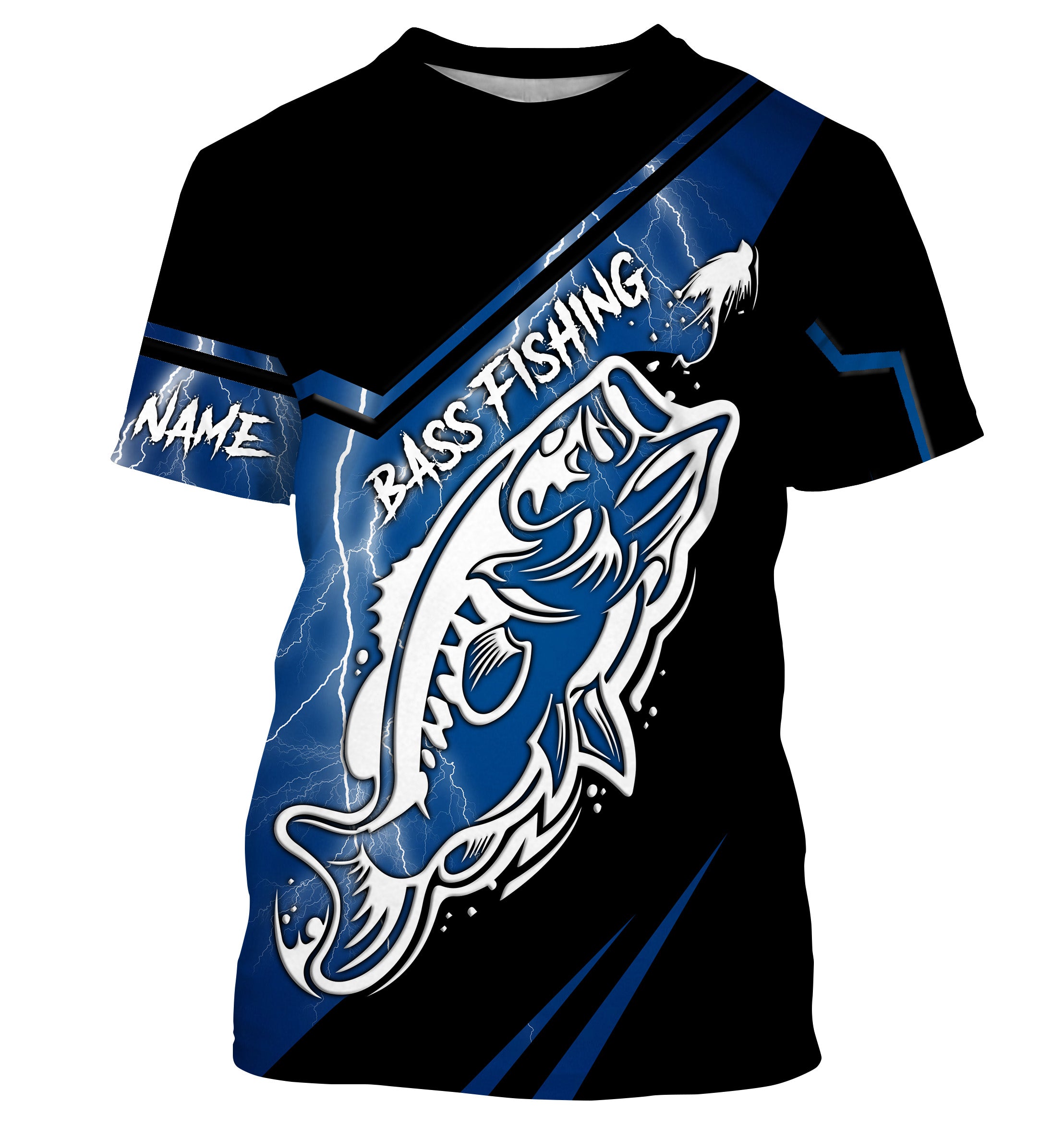 Largemouth bass fishing tattoo blue lightning Custom name fishing jerseys | Tshirt - NPQ775