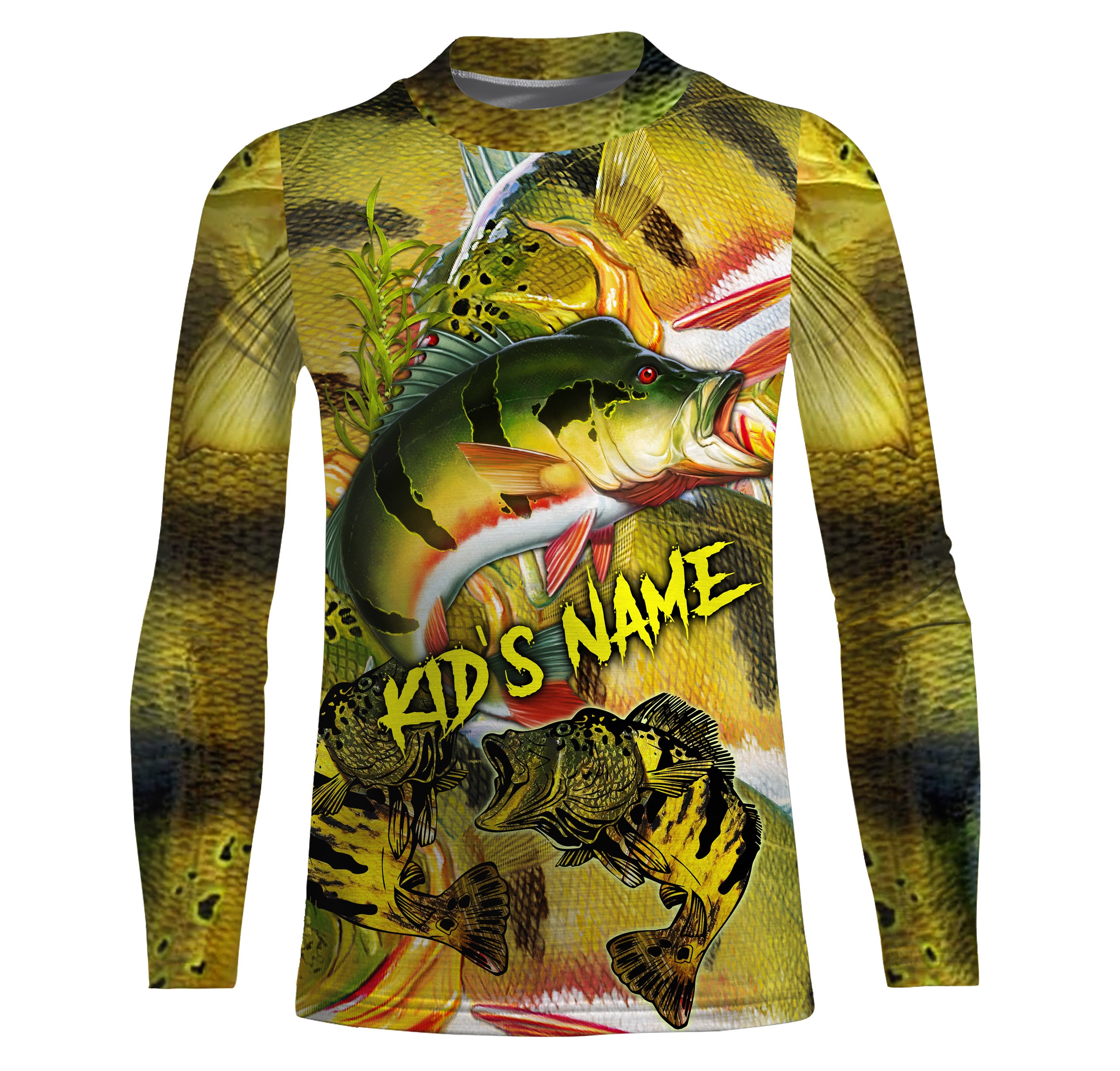Personalized Peacock bass Fishing scales Custom name fishing shirts jerseys | Kid Long Sleeves NPQ941