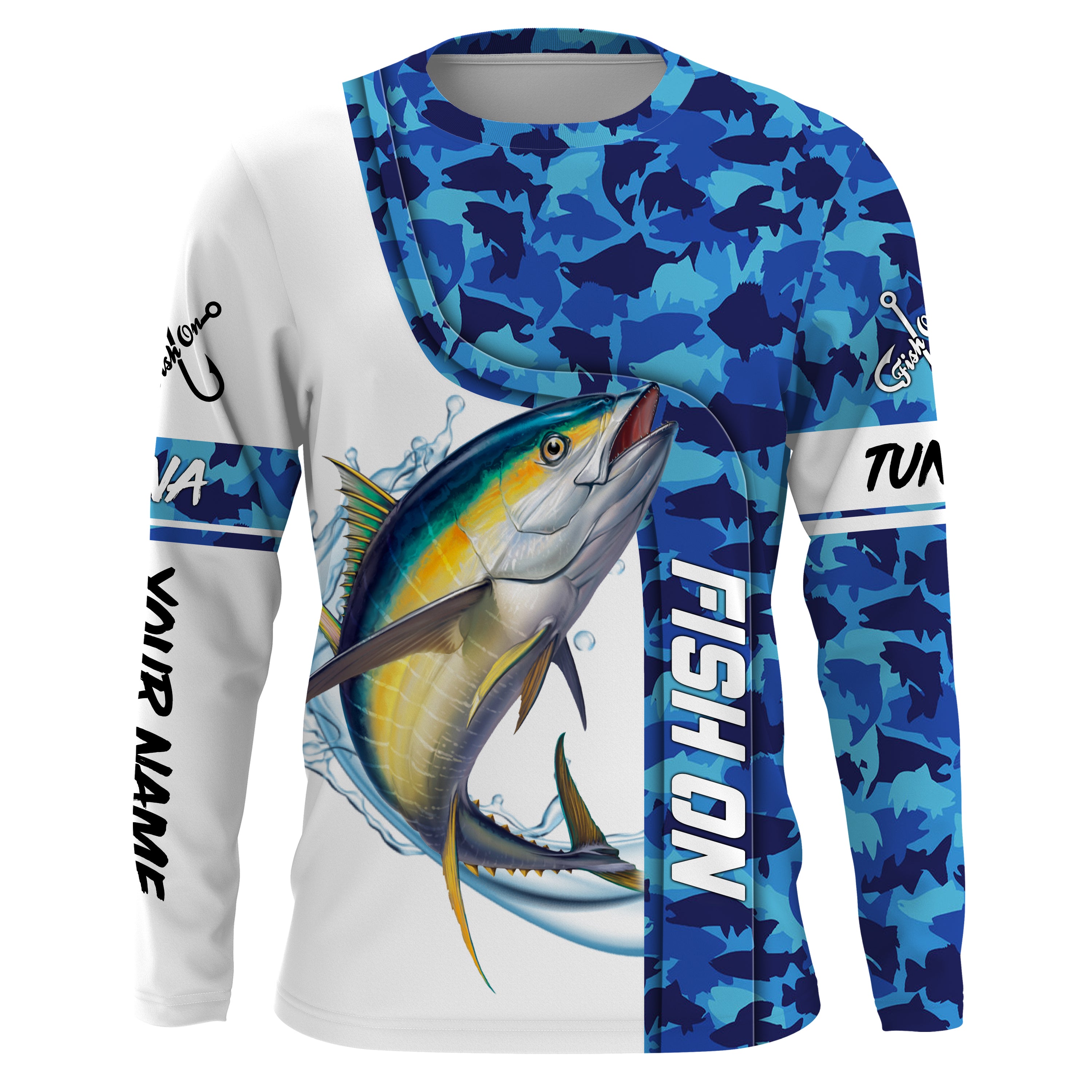 Tuna fishing blue sea camo saltwater Custom name Long sleevefishing shirts, Long Sleeve Hooded NPQ871