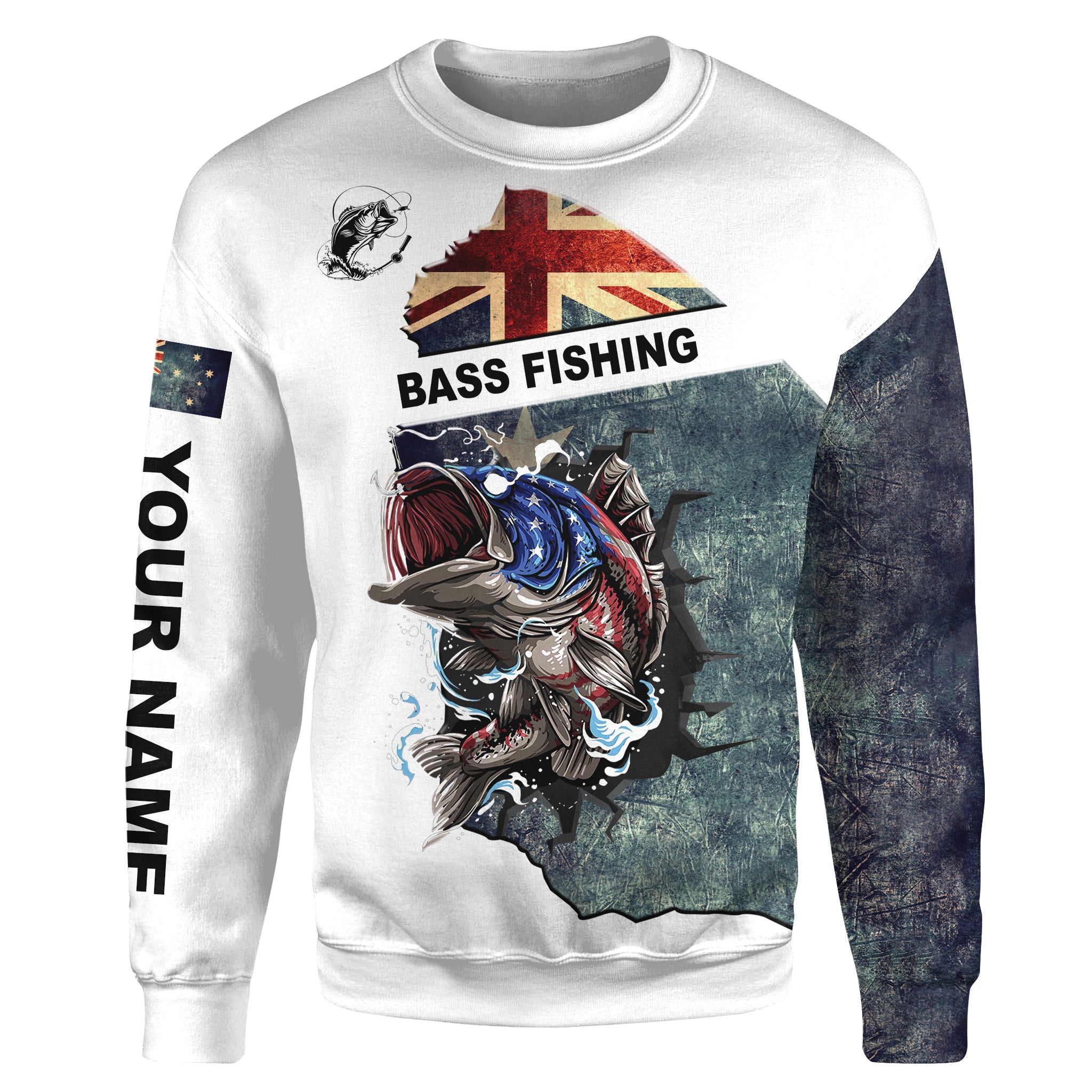 Largemouth Bass Custom fishing shirts Australia Flag UV long