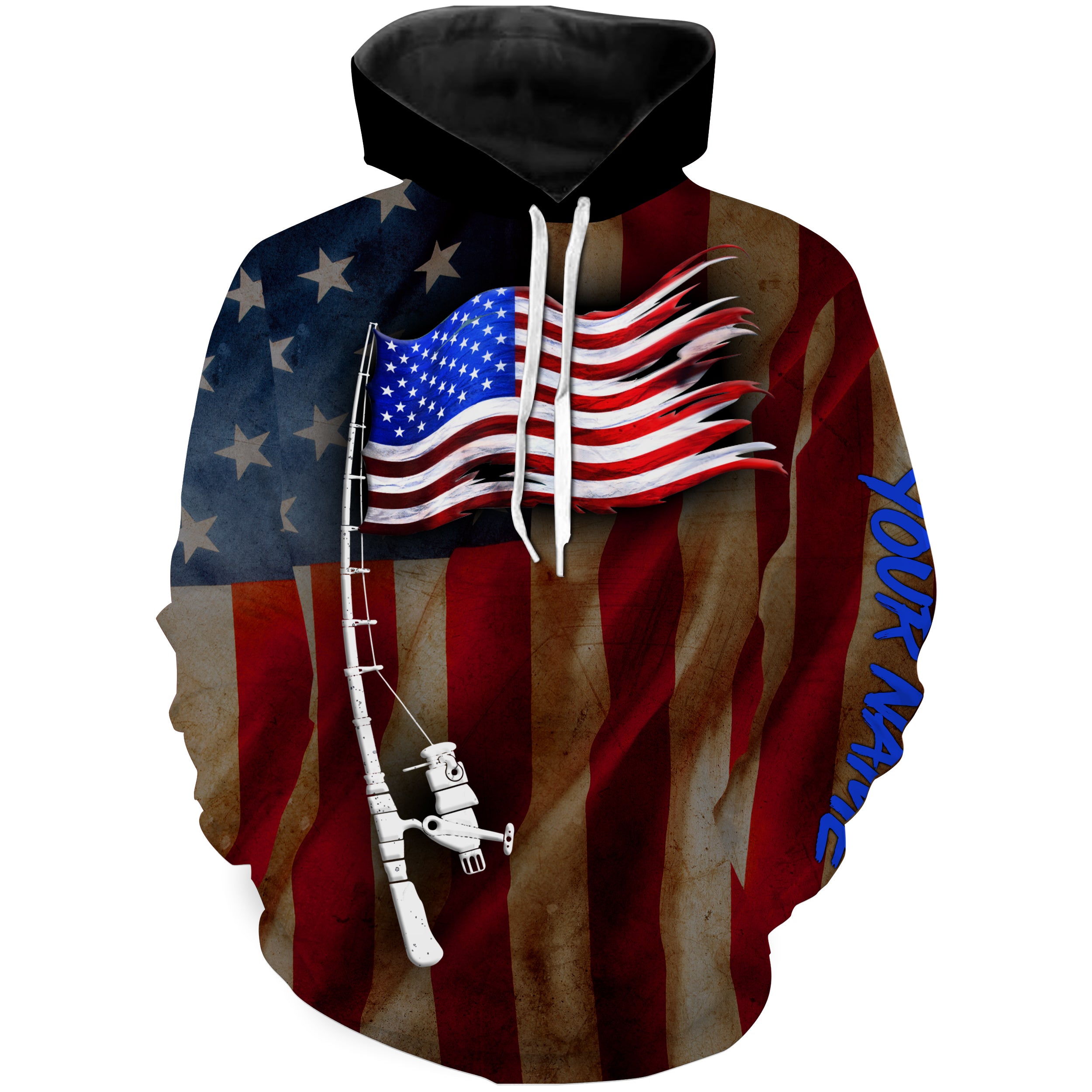 Vintage American flag patriotic fishing rod Custom Fishing Shirts, Gifts for Fisherman | Hoodie - NPQ542