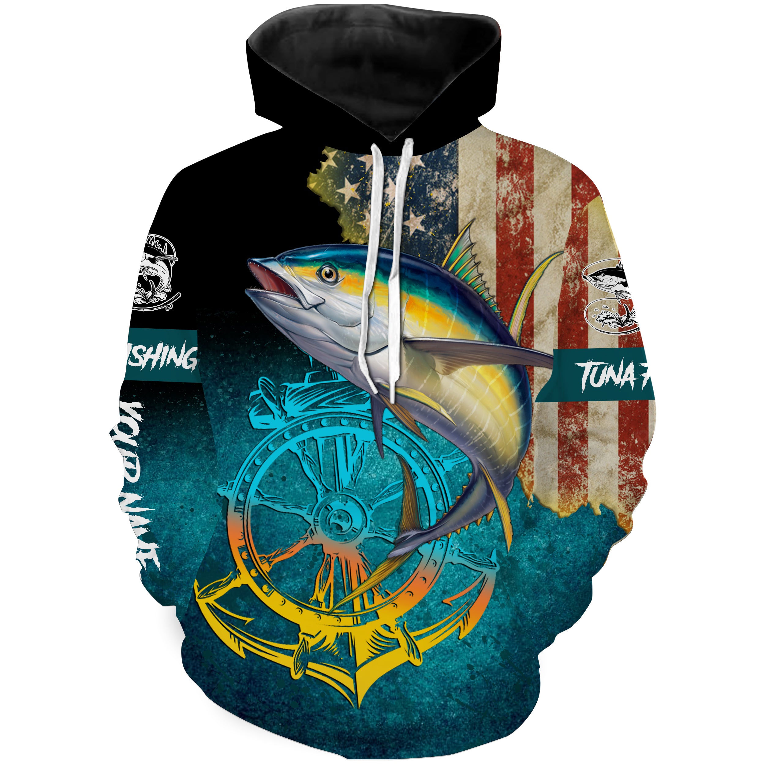 Tuna fishing American flag patriotic Custom Name 3D All Over Printed Hoodie - NPQ622