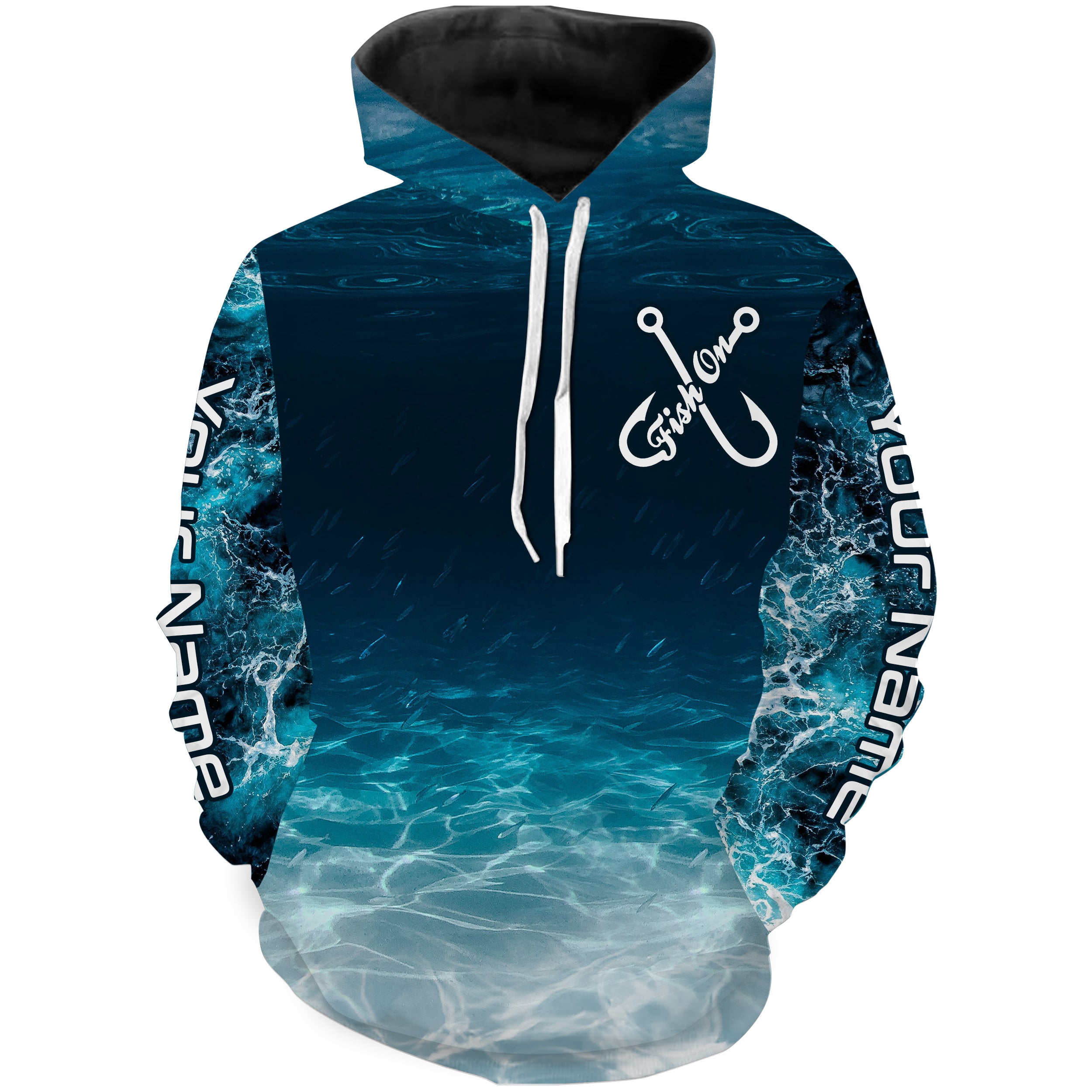 Fish on blue sea wave water camo Custom name fishing jerseys | Hoodie - NPQ848