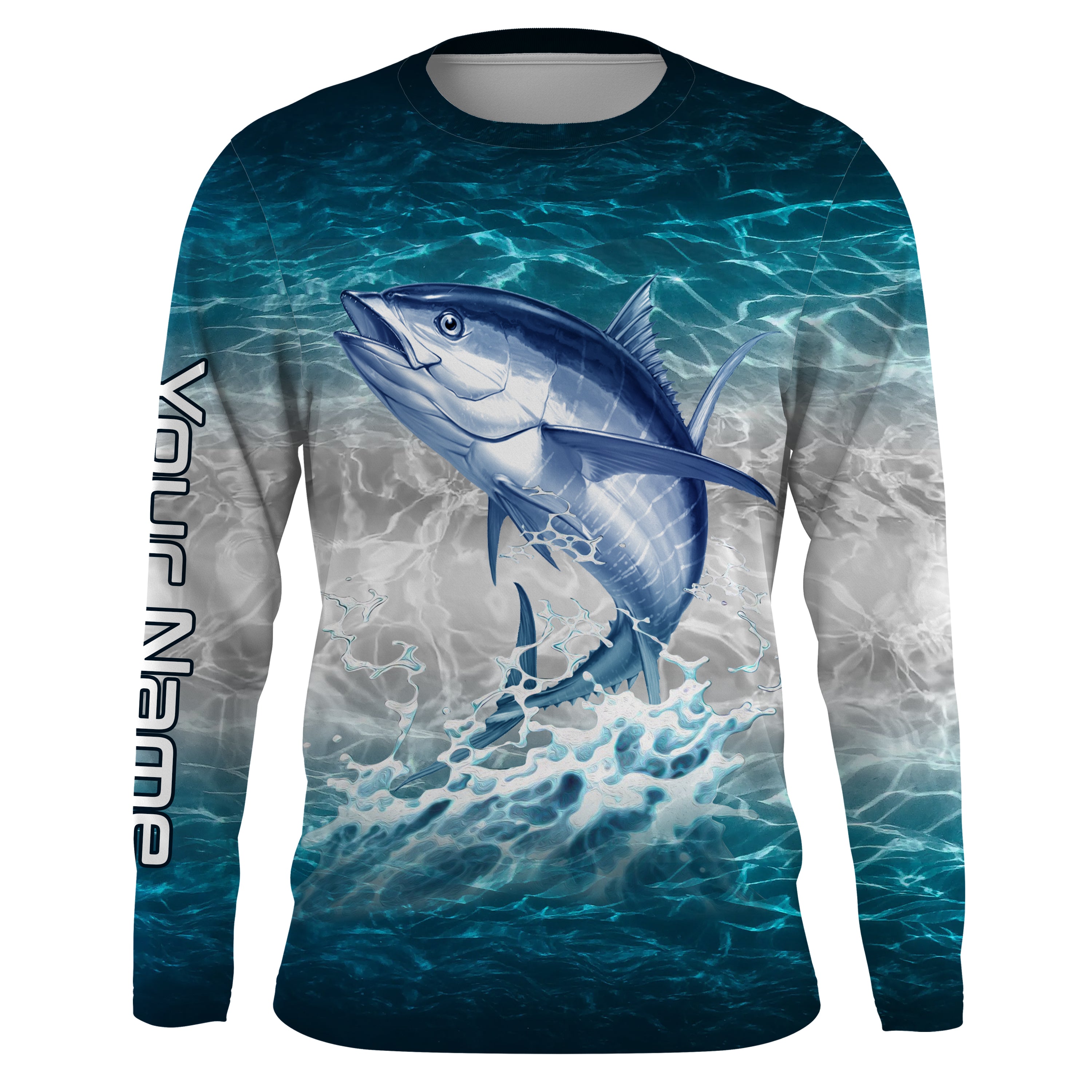 Tuna fishing blue sea water camo Custom name Long sleeve, Long Sleeve Hooded NPQ853