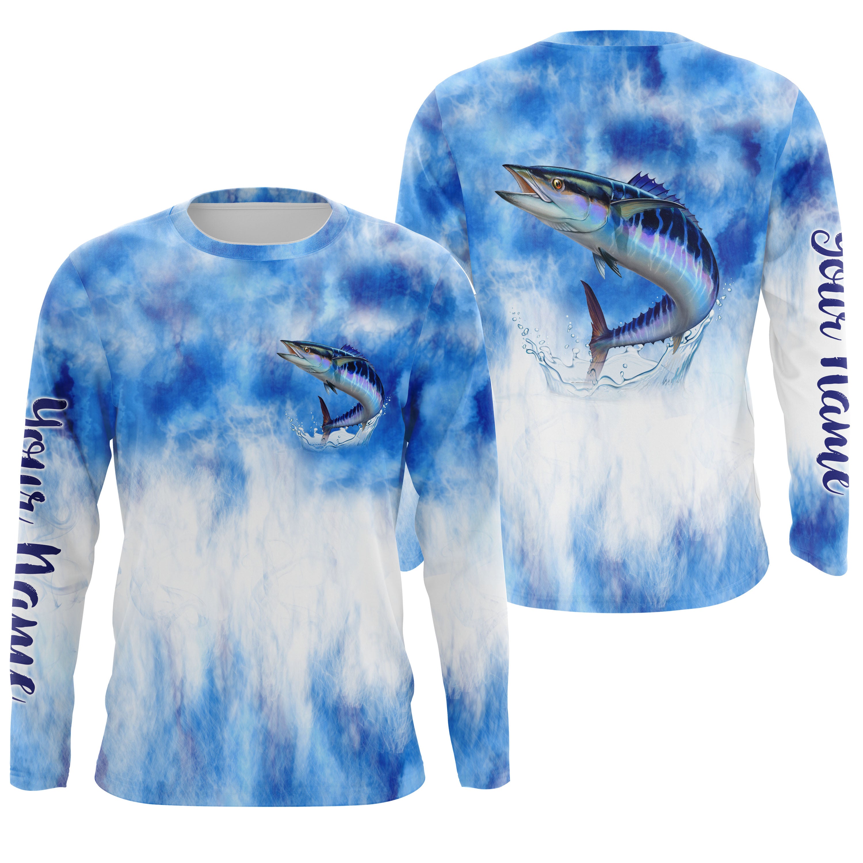 Wahoo saltwater fishing blue sea camo Custom fishing Long sleeve, Long Sleeve Hooded NPQ794