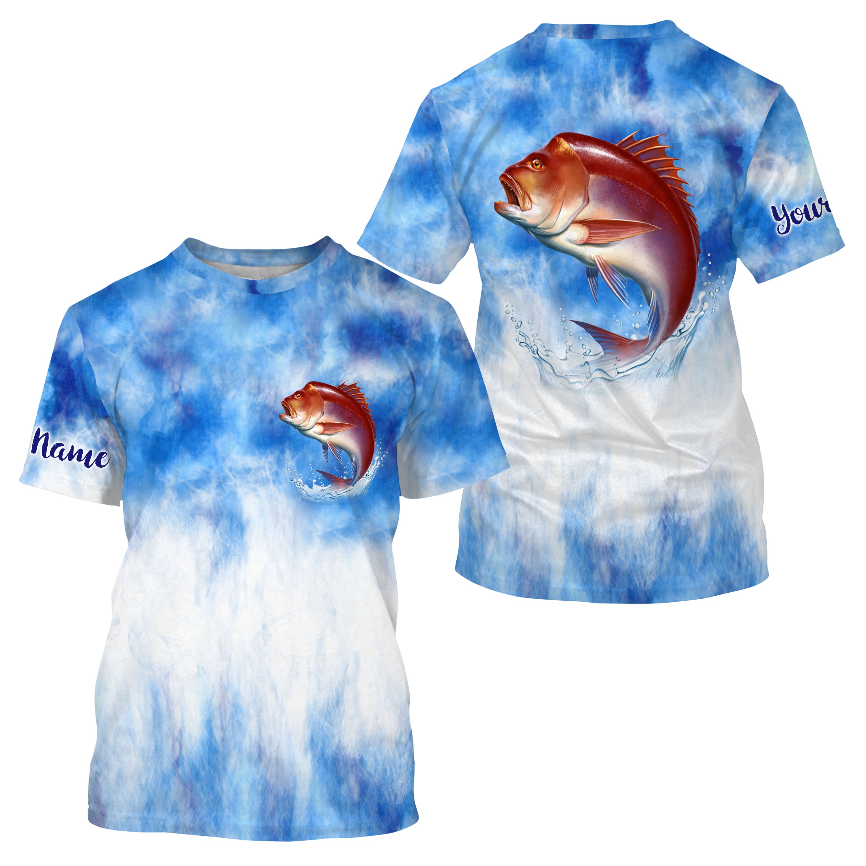 Red snapper saltwater fishing blue sea camo Custom name fishing jerseys | Tshirt - NPQ796