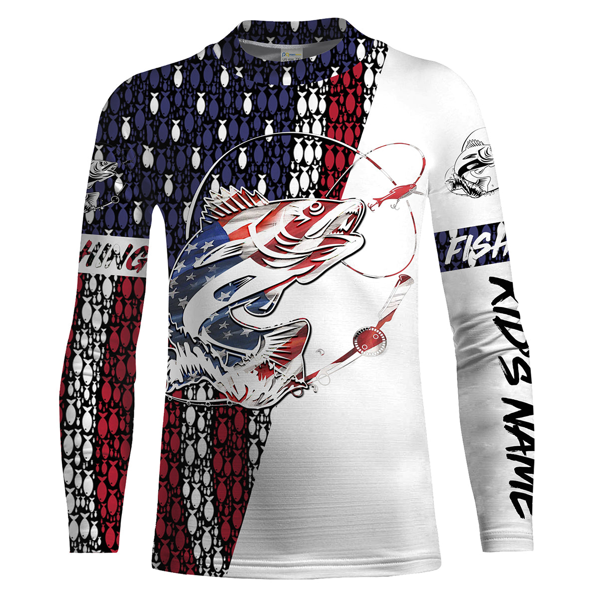 Kids Walleye Fishing American Flag Patriotic 4th of July Performance Long Sleeves Shirt - SDF2
