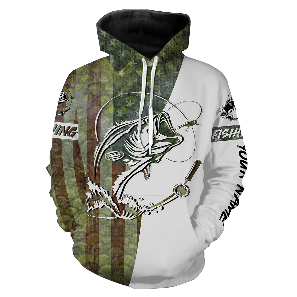 Fishing Shirt Green Bass Scales American USA Flag Customized Name Shirt | Hoodie - SDF131