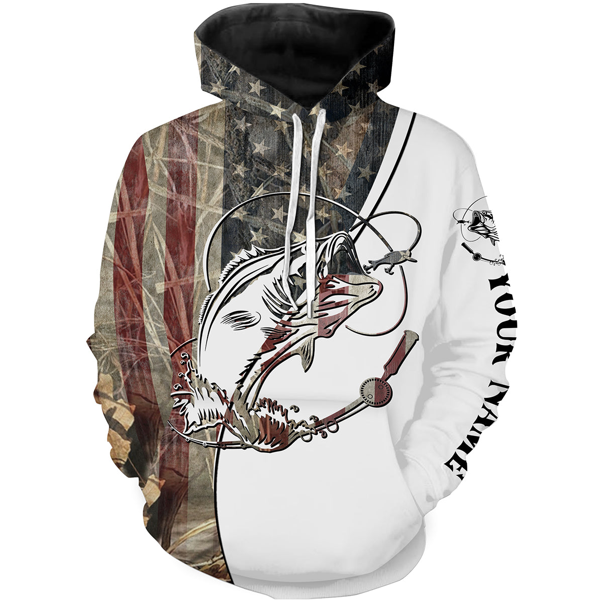 Largemouth Bass Fishing American USA Flag Camo Custom name full printing shirt | Hoodie SDF158
