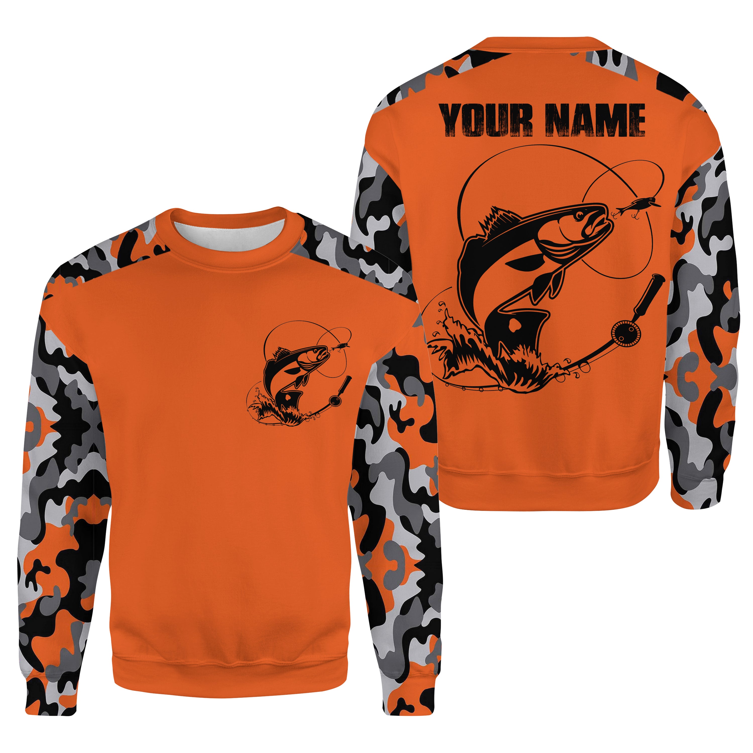 Personalized Redfish (Red Drum) Fishing Camouflage Orange Performance Fishing Shirt All Over Printed Crew Neck Sweatshirt SDF44