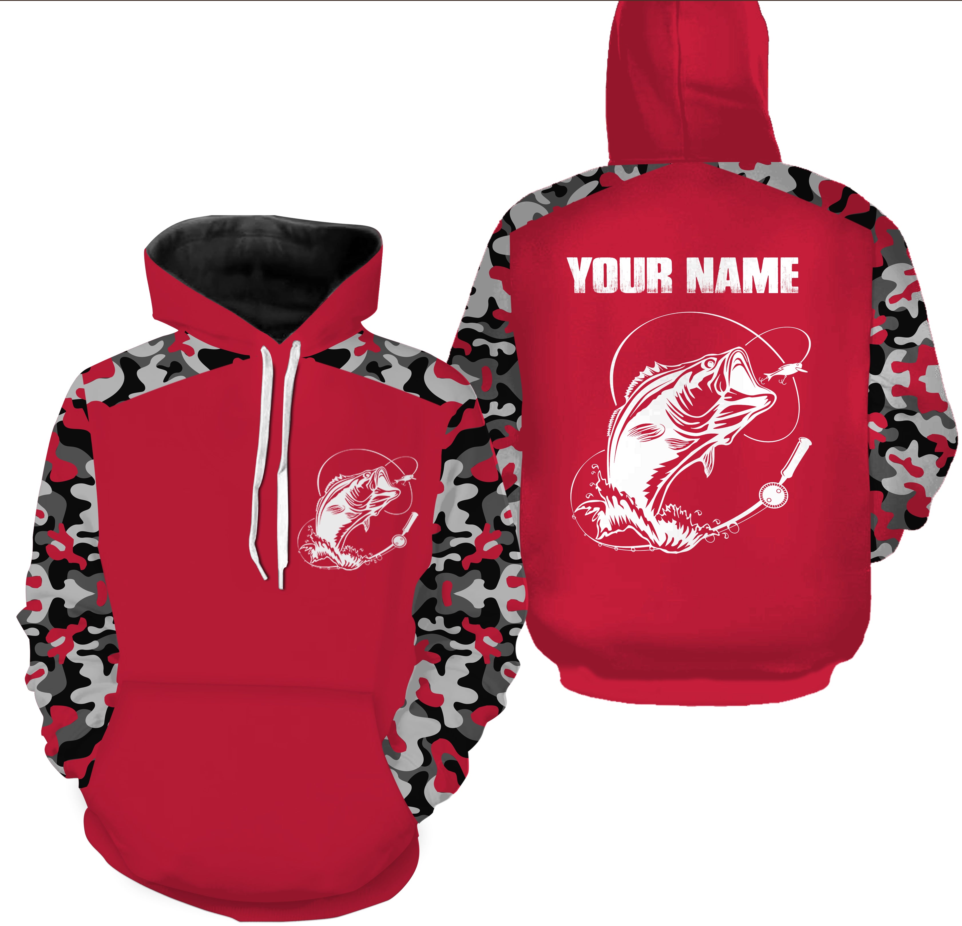 Custom Name Bass Fishing Camouflage Red Performance Fishing Shirt, Bass Fishing Jerseys - SDF128