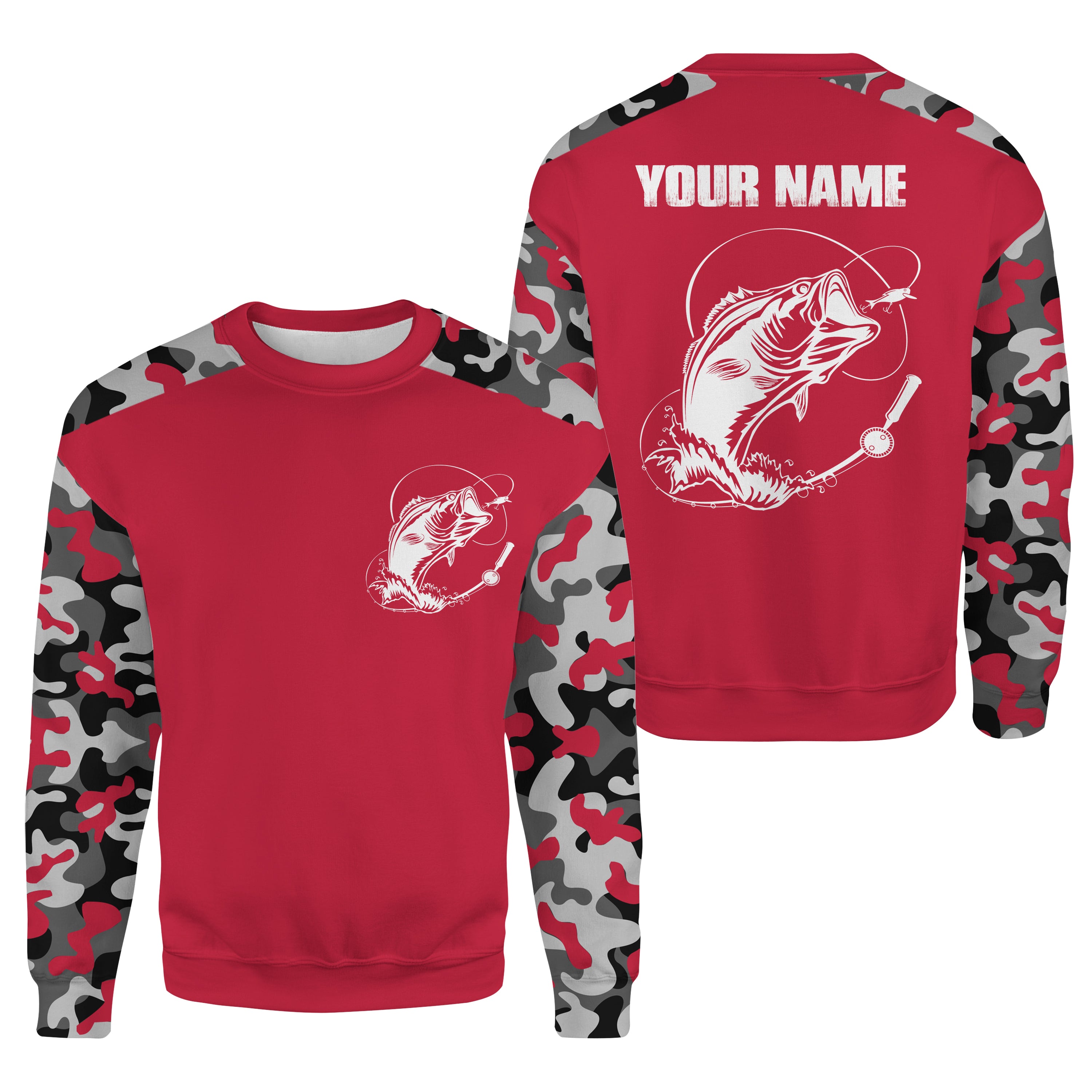 Custom Name Bass Fishing Camouflage Red Performance Fishing Shirt, Bass Fishing Jerseys - SDF128