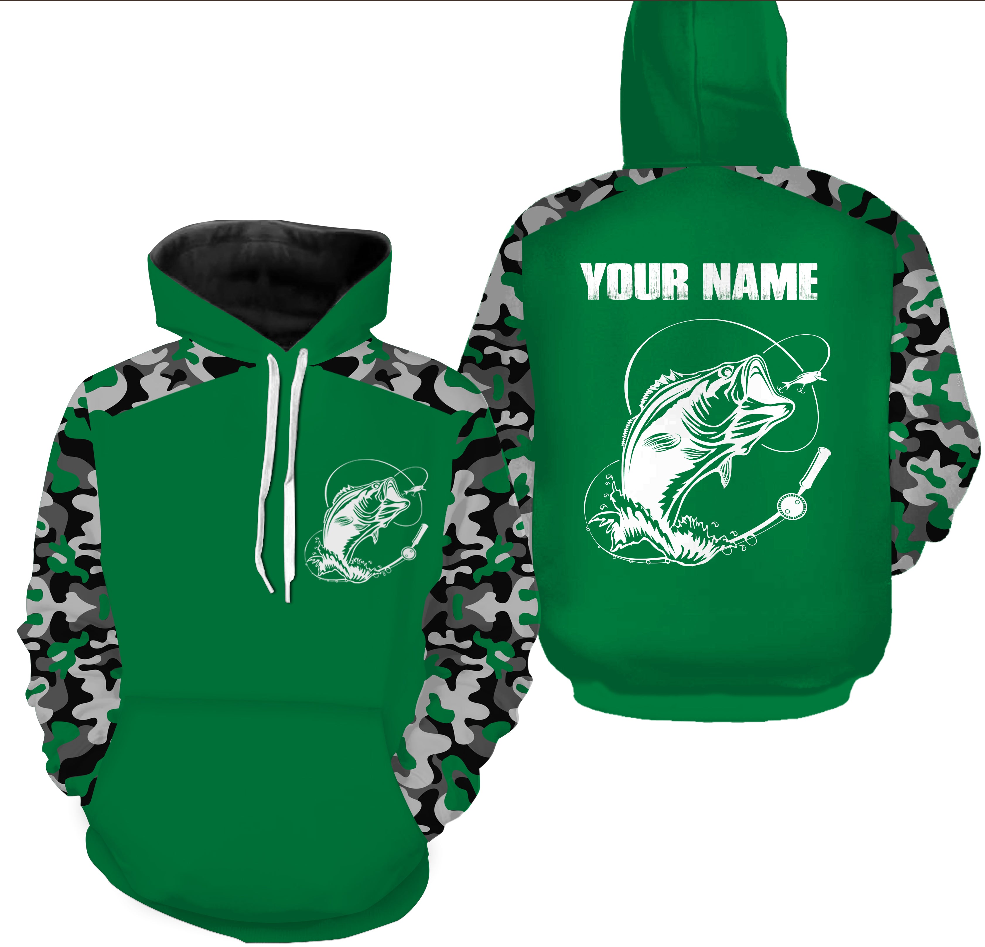 Custom Name Bass Fishing Camouflage Green Performance Fishing Shirt, Bass Fishing Jerseys - SDF129