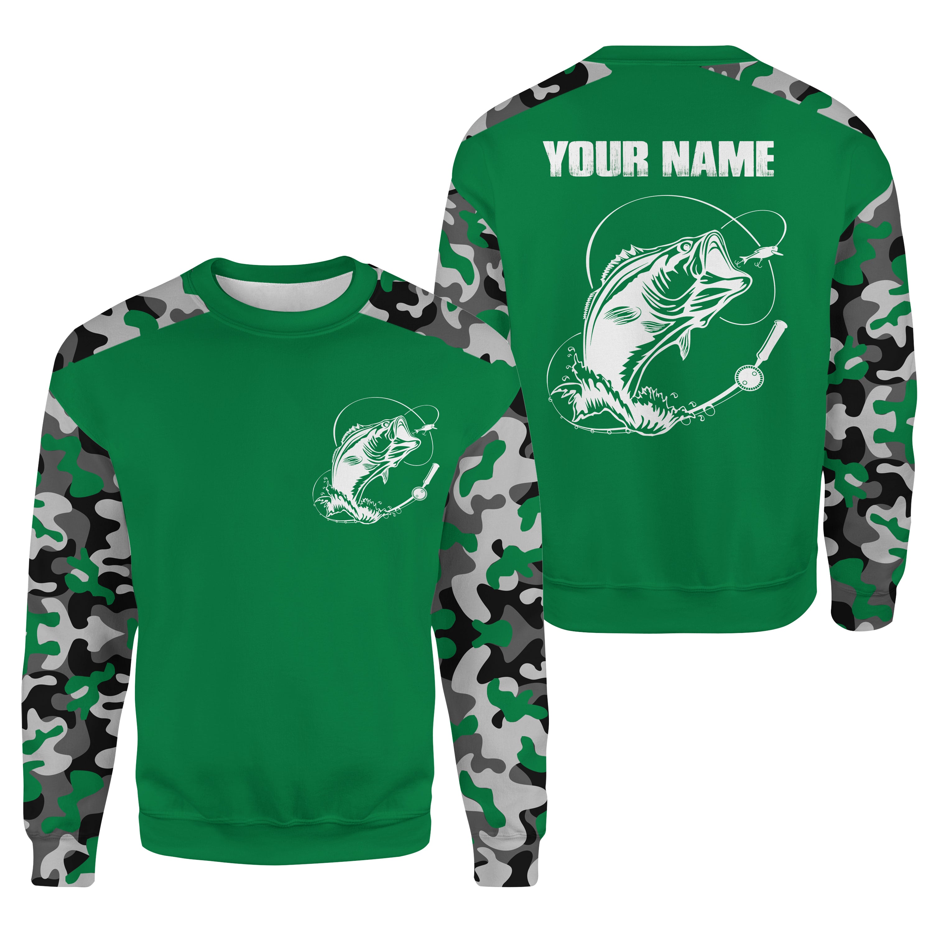 Custom Name Bass Fishing Camouflage Green Performance Fishing Shirt, Bass Fishing Jerseys - SDF129