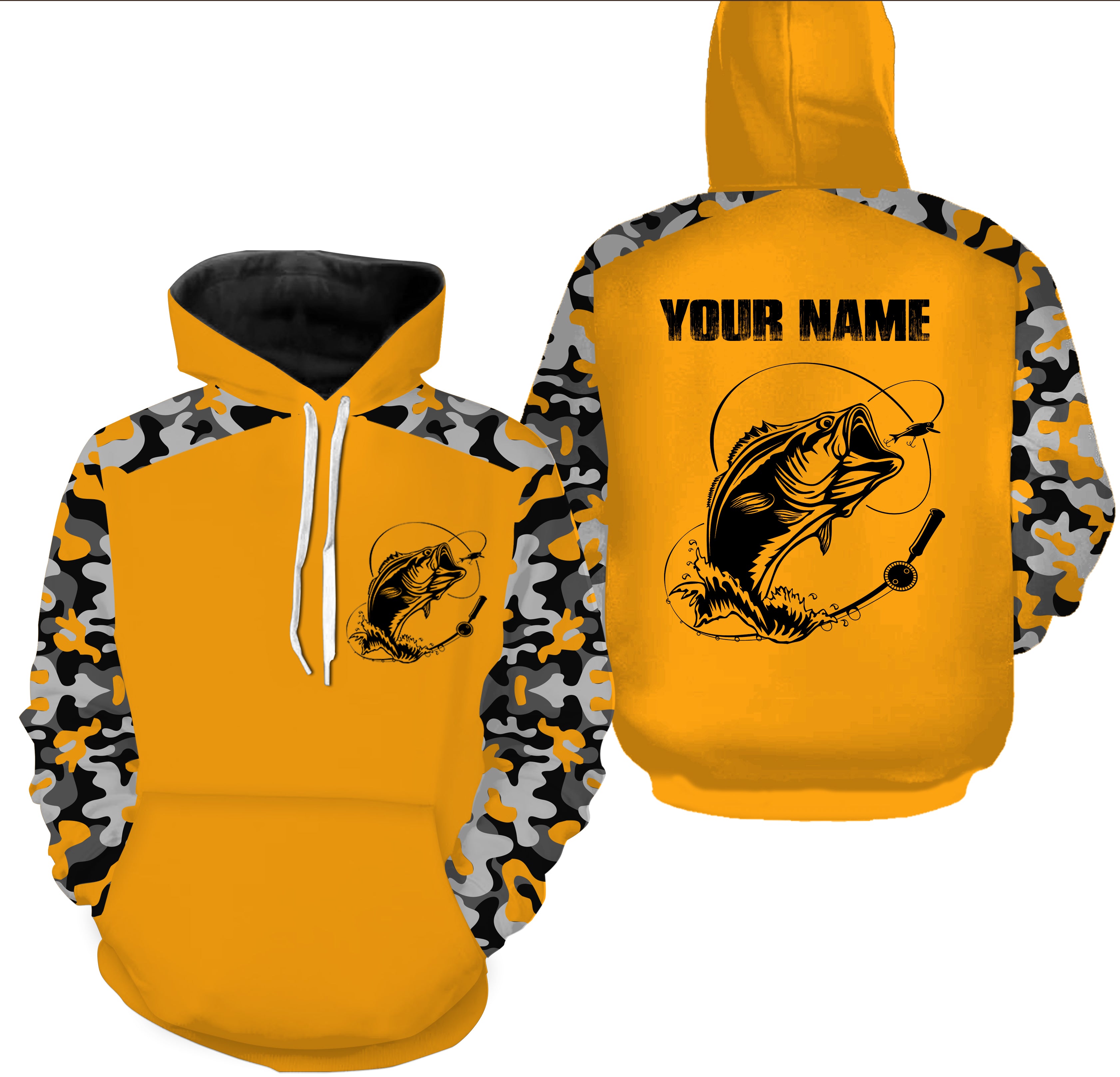 Custom Name Bass Fishing Camouflage Yellow Performance Fishing Shirt, Bass Fishing Jerseys - SDF130