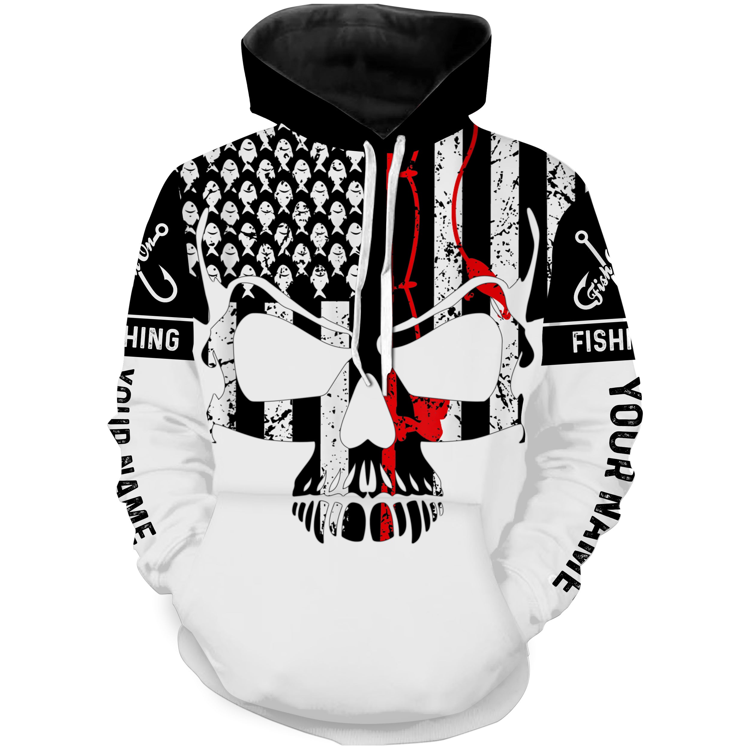 Vintage Fishing American Flag Skull Fishing Custom Name full print shirt | Hoodie - SDF148