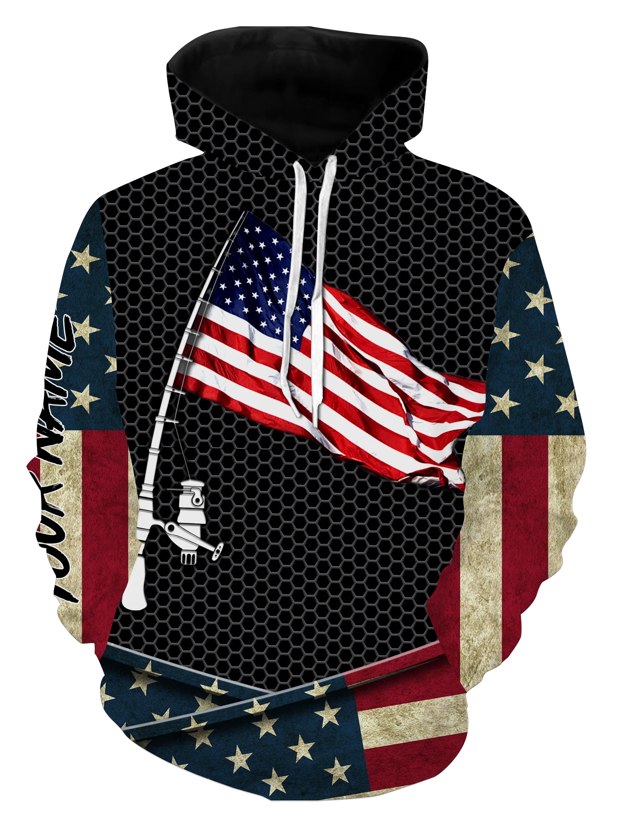 Fishing shirt American flag fishing rod Custom Name All Over Printing Hoodie Personalized fishing gifts ideas - SDF23