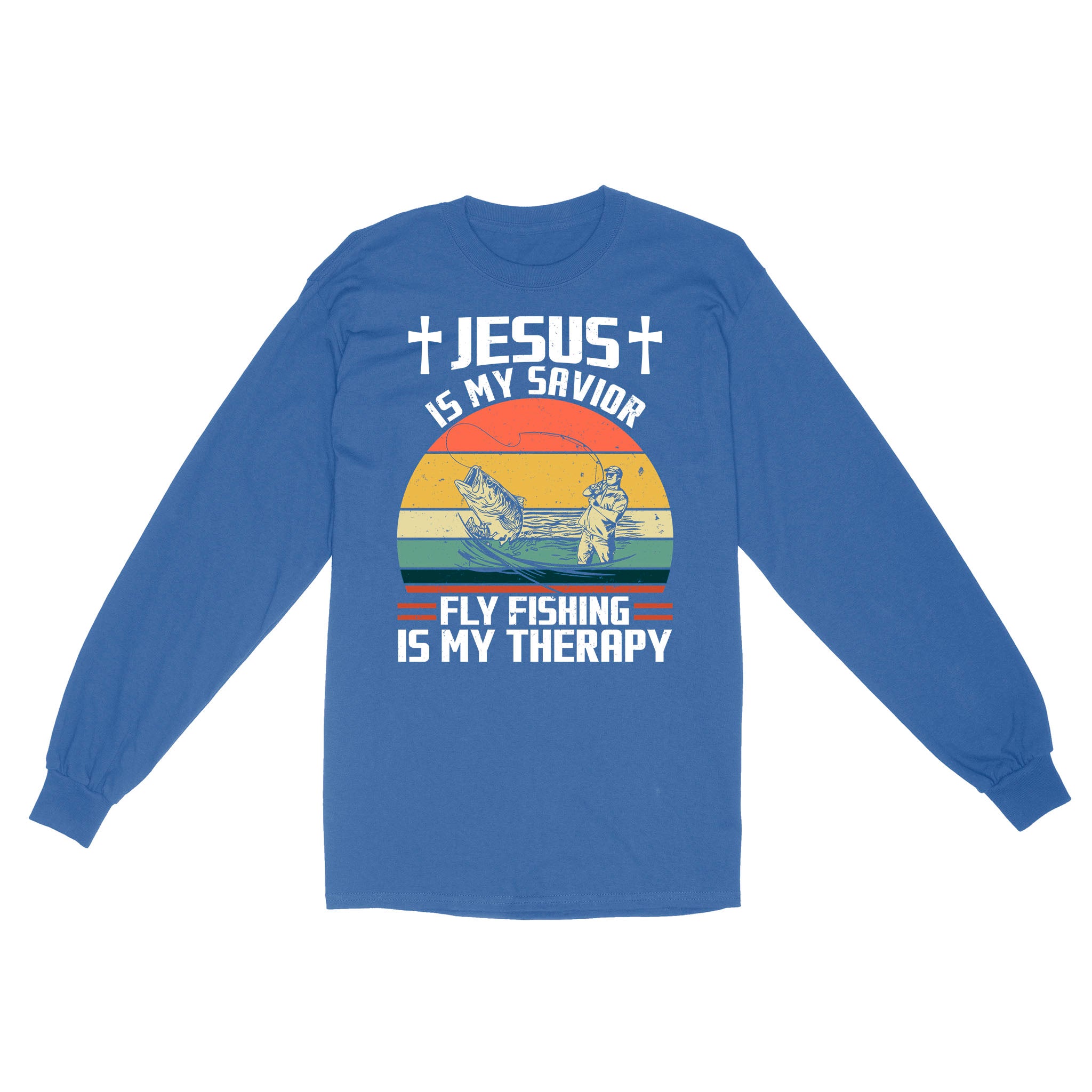 Fly Fishing Shirt Jesus is My Savior Fly Fishing Is My Therapy Vintage Long Sleeve FSD2533
