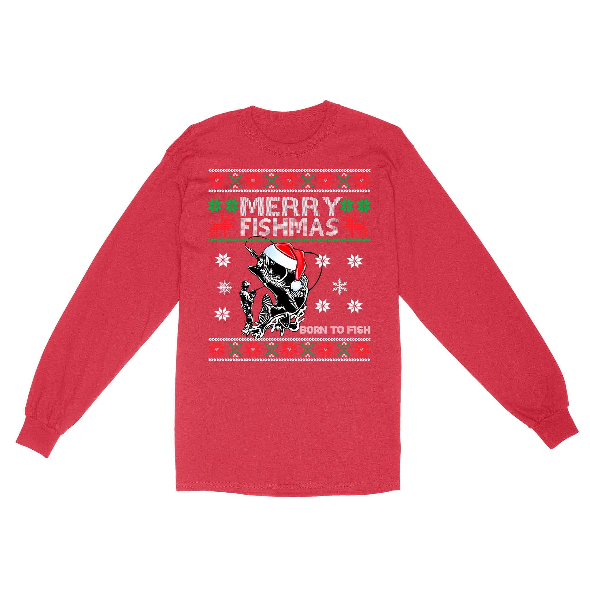 Funny Merry Fishmas Fishing Fisherman Angling Christmas Xmas Gifts Ugly Premium Long Sleeve FSD2509