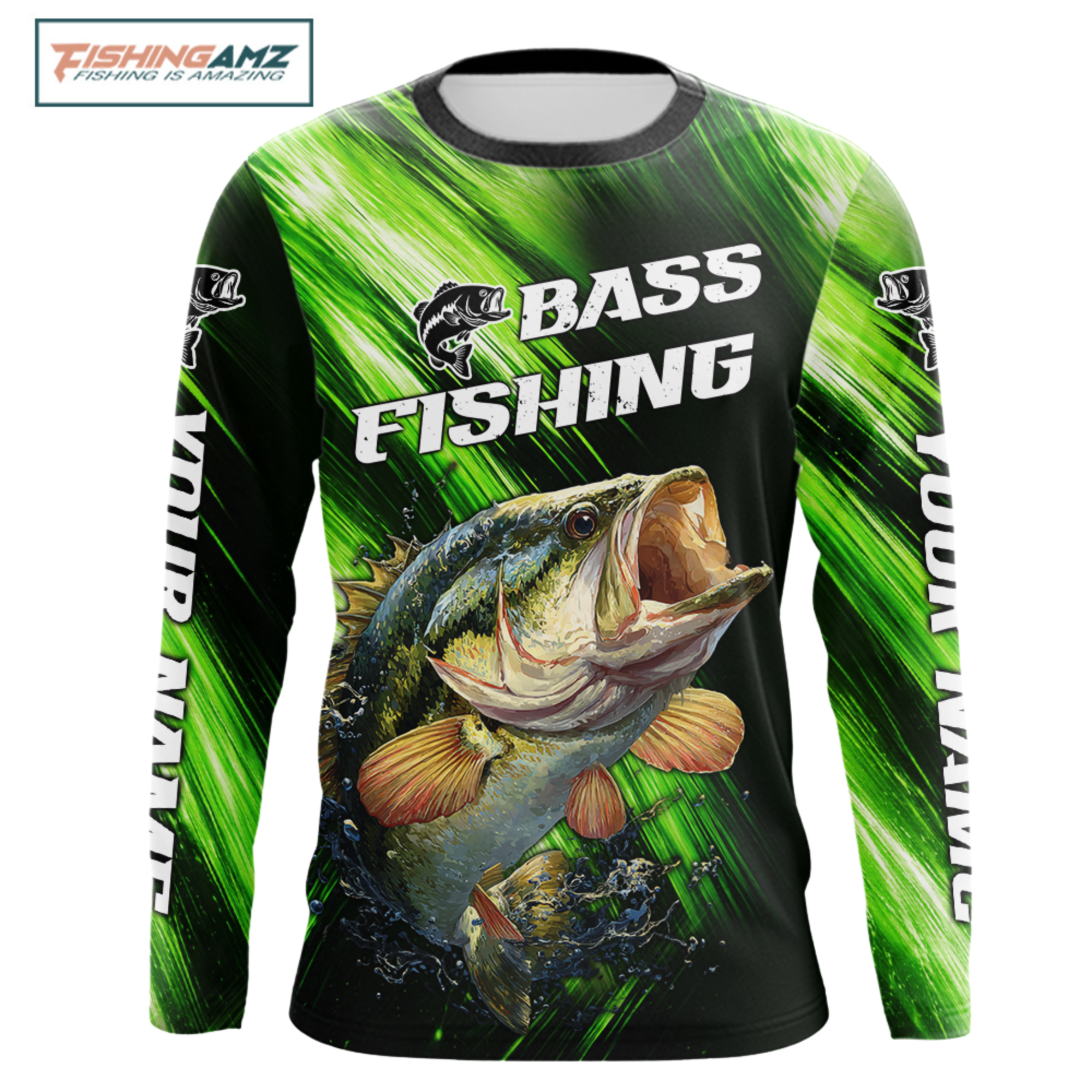 Green Camo Largemouth Bass Fishing Jersey For Men, Bass Fishing Performance Shirts Personalized Gifts NBT370