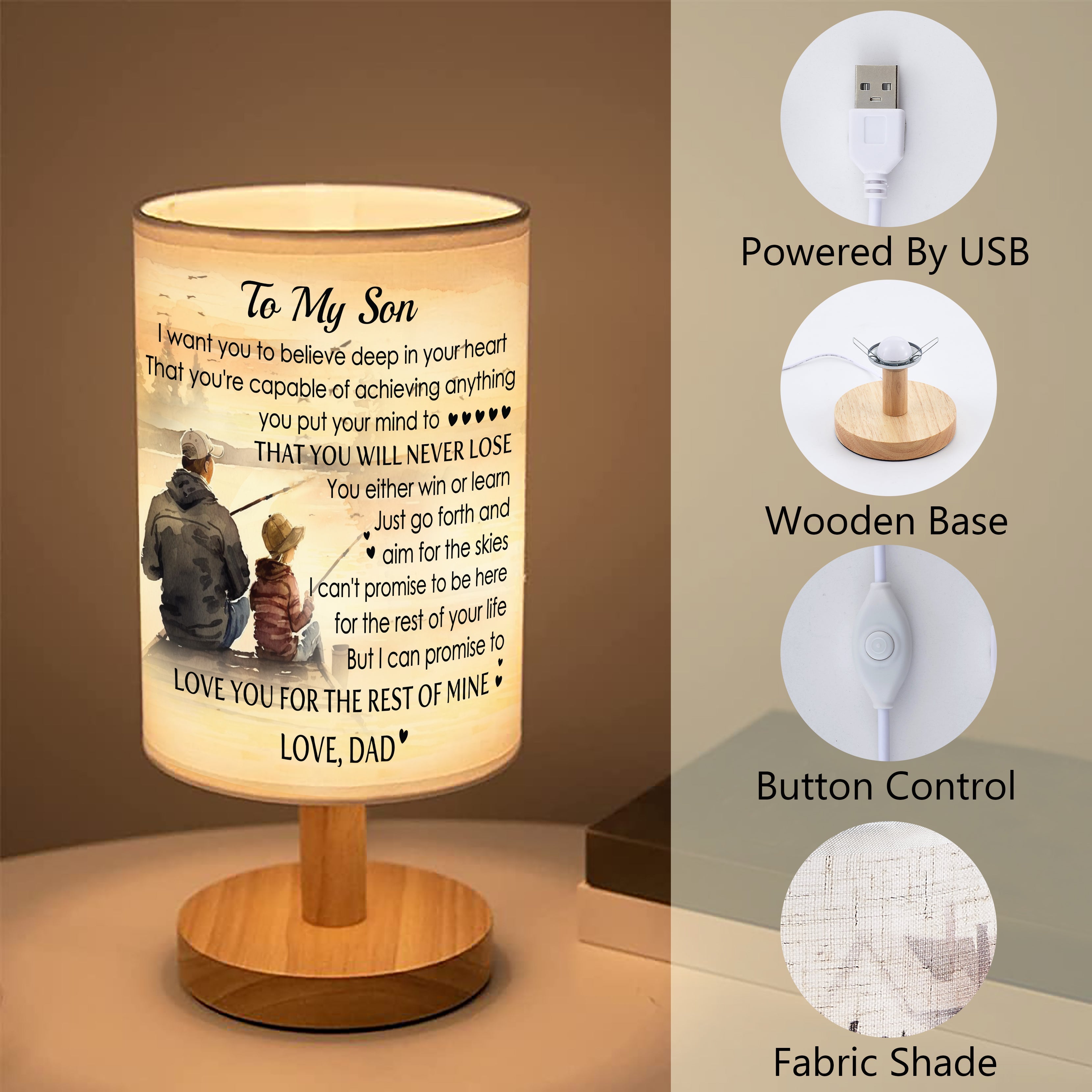 Father Son Fishing Table Lamp Son Gifts from Dad, Father and Son Fishing Lamp gift for Son
