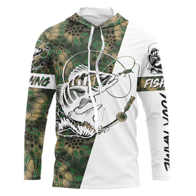 Black Drum Fishing Custom Long Sleeve Shirts, Black Drum Tournament Fishing Jerseys | Green Camo A75