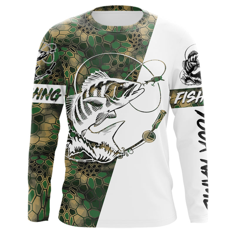 Black Drum Fishing Custom Long Sleeve Shirts, Black Drum Tournament Fishing Jerseys | Green Camo A75