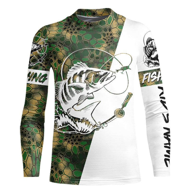 Black Drum Fishing Custom Kid Long Sleeve UPF Shirt, Black Drum Tournament Fishing Jerseys | Green Camo A75