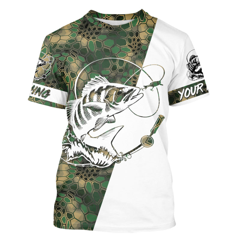 Black Drum Fishing Custom T- Shirt, Black Drum Tournament Fishing Jerseys | Green Camo A75