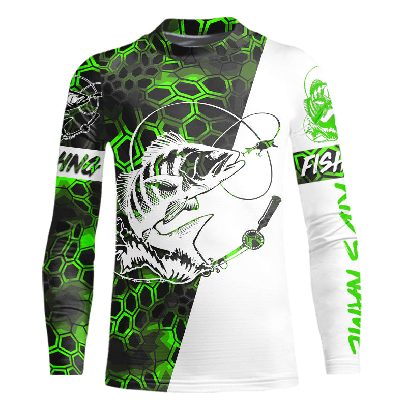 Personalized Black Drum jerseys, Black Drum Kid Long Sleeve Fishing tournament shirts | green camo A78