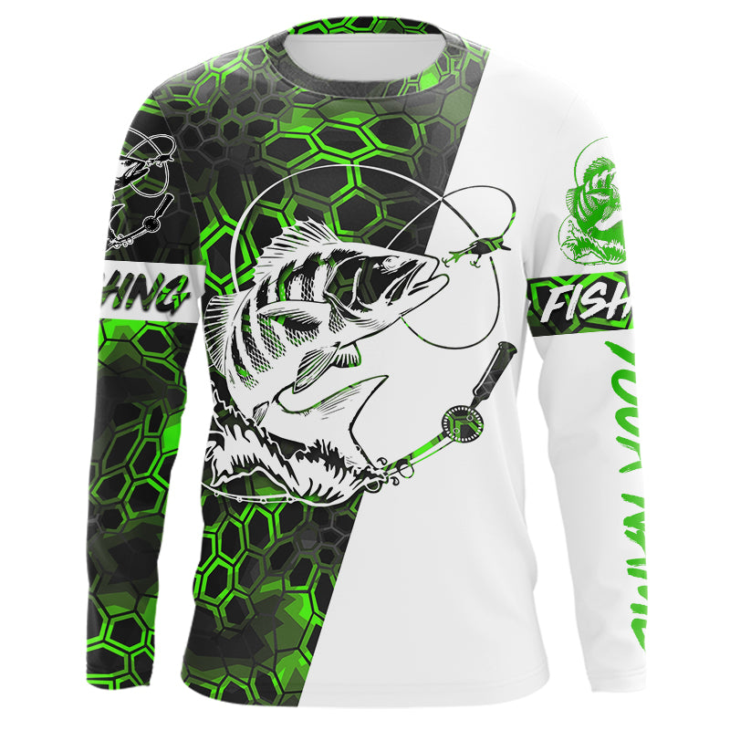 Personalized Black Drum jerseys, Black Drum Long Sleeve Fishing tournament shirts | green camo A78