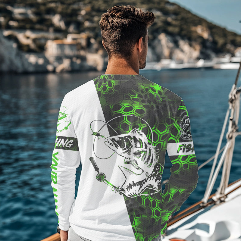 Personalized Black Drum jerseys, Black Drum Long Sleeve Fishing tournament shirts | green camo A78