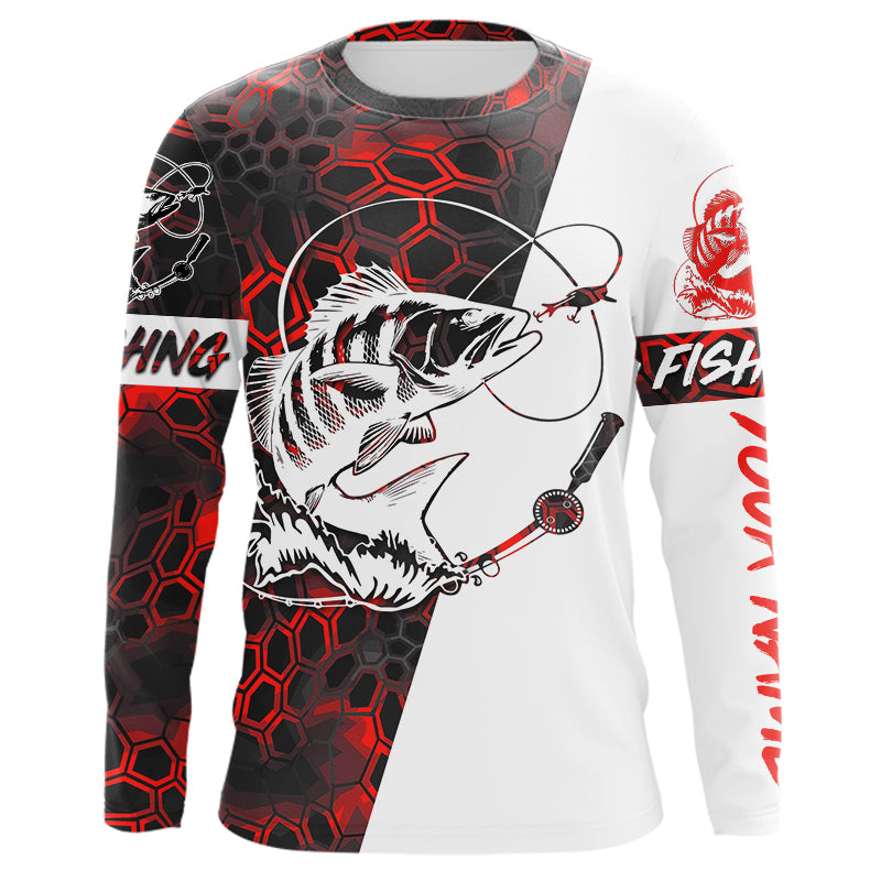 Personalized Black Drum Fishing jerseys,  Black Drum Fishing Long Sleeve Fishing tournament shirts | red camo A79