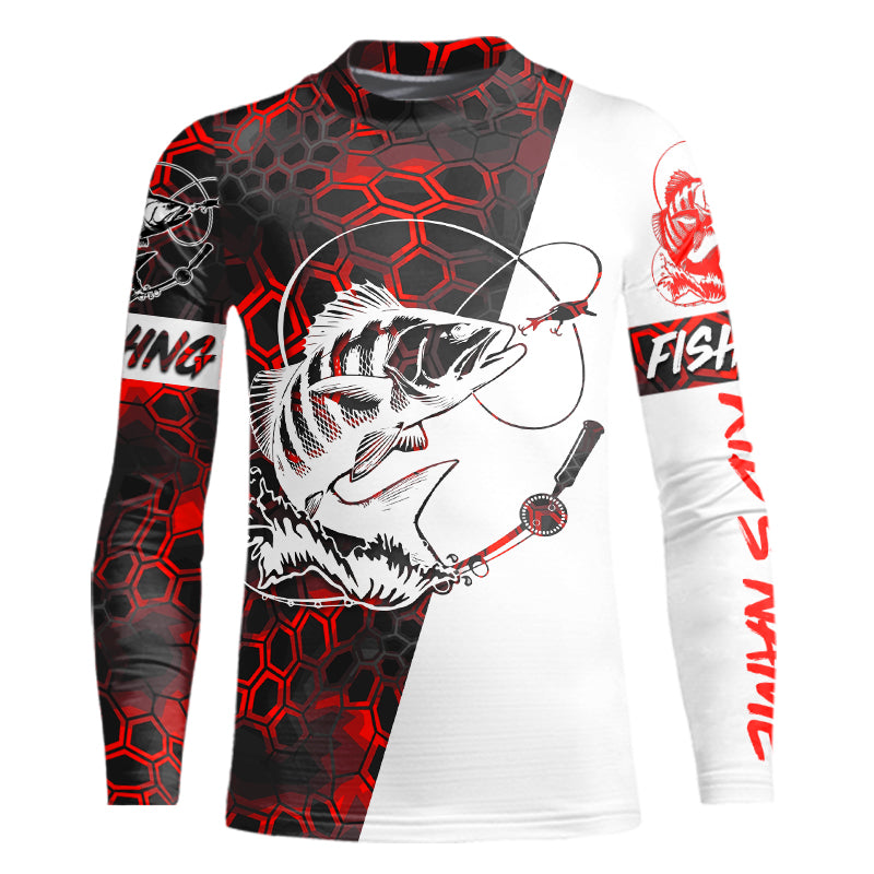 Personalized Black Drum Fishing Kid jerseys,  Black Drum Fishing Kid Long Sleeve Fishing tournament shirt | red camo A79