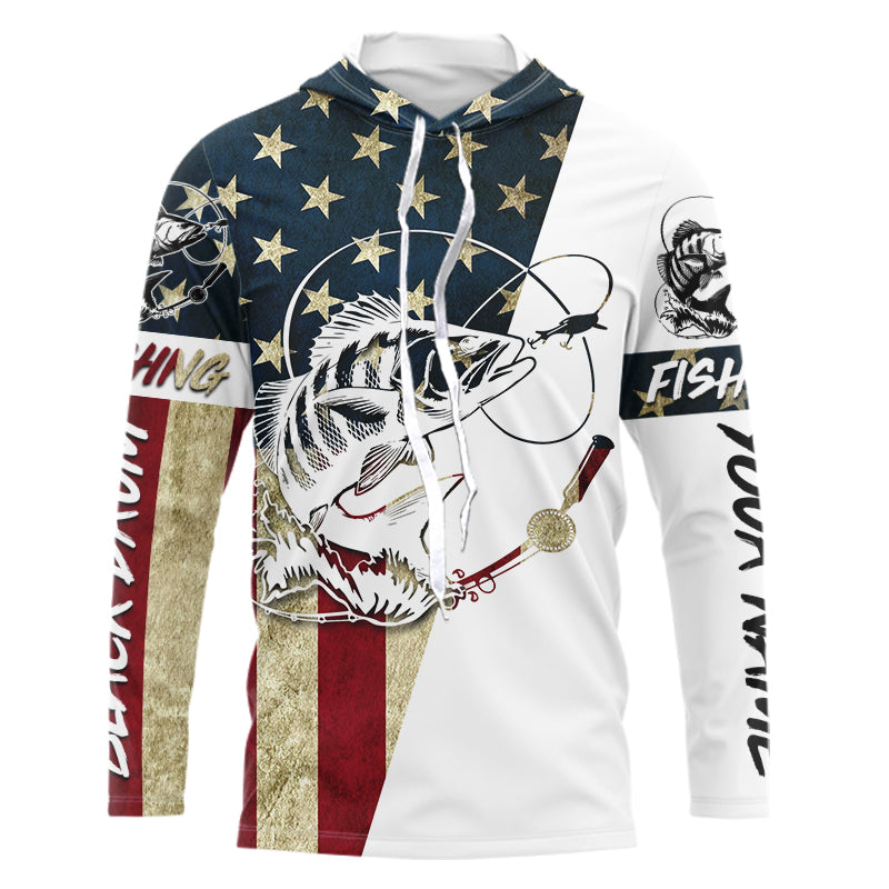 Personalized Black Drum American Flag Long Sleeve Fishing Shirts, Patriotic Fishing gifts A80