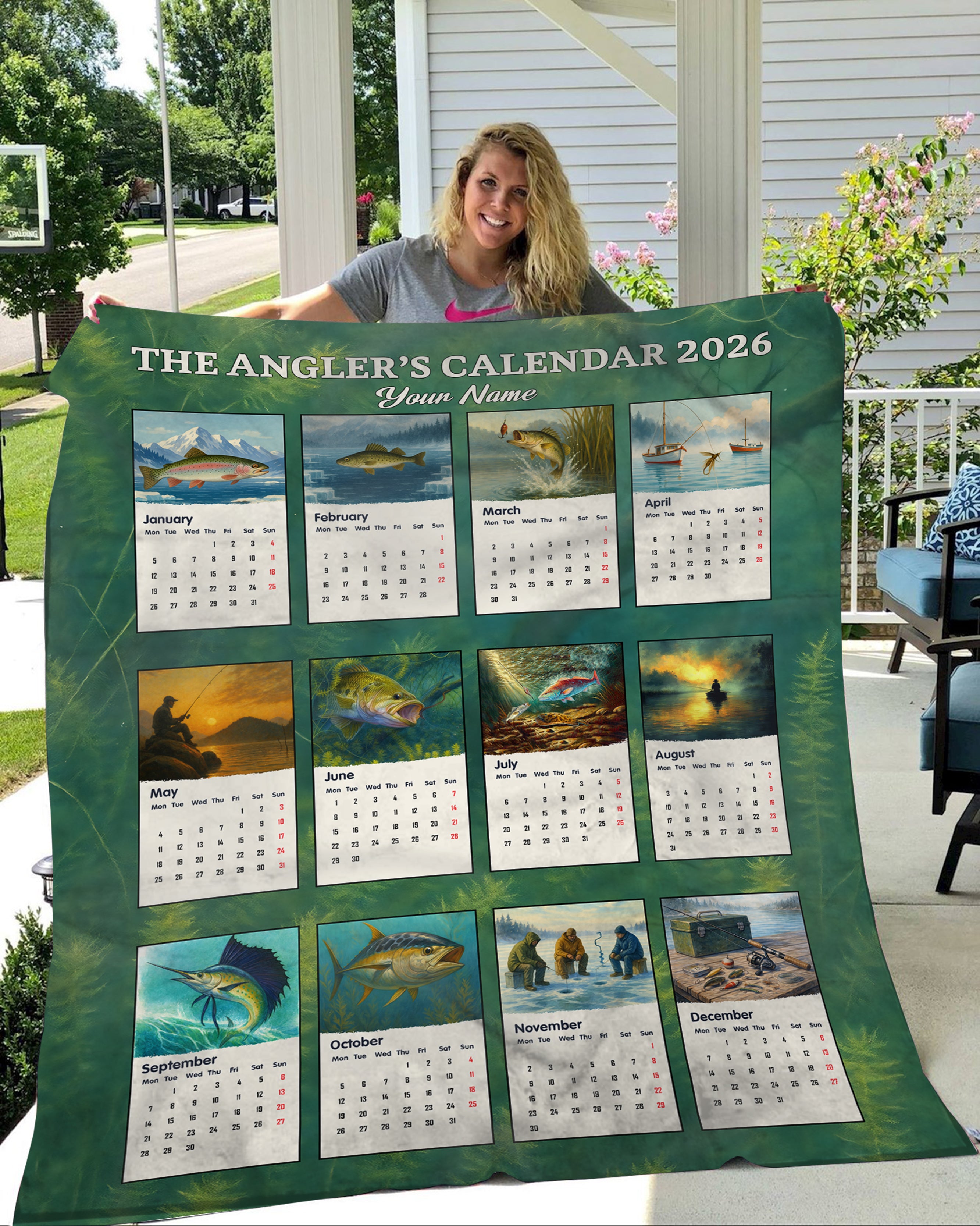 Custom The Angler's Calendar 2026 Fleece Blanket