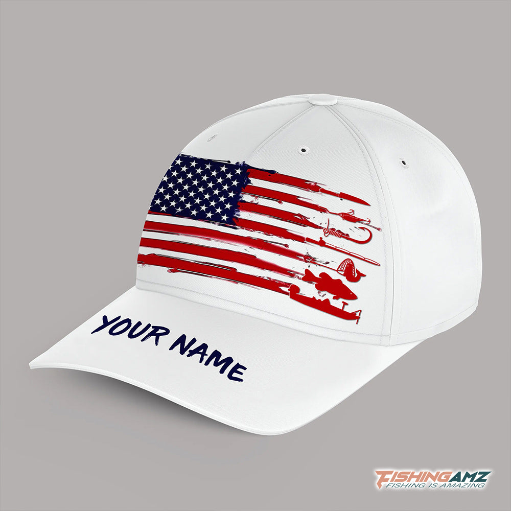 Personalized American Flag Fishing Hat, Unisex Fishing Hat Cap A12