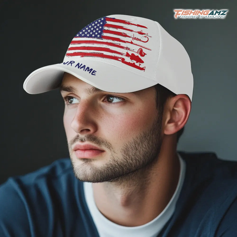Personalized American Flag Fishing Hat, Unisex Fishing Hat Cap A12