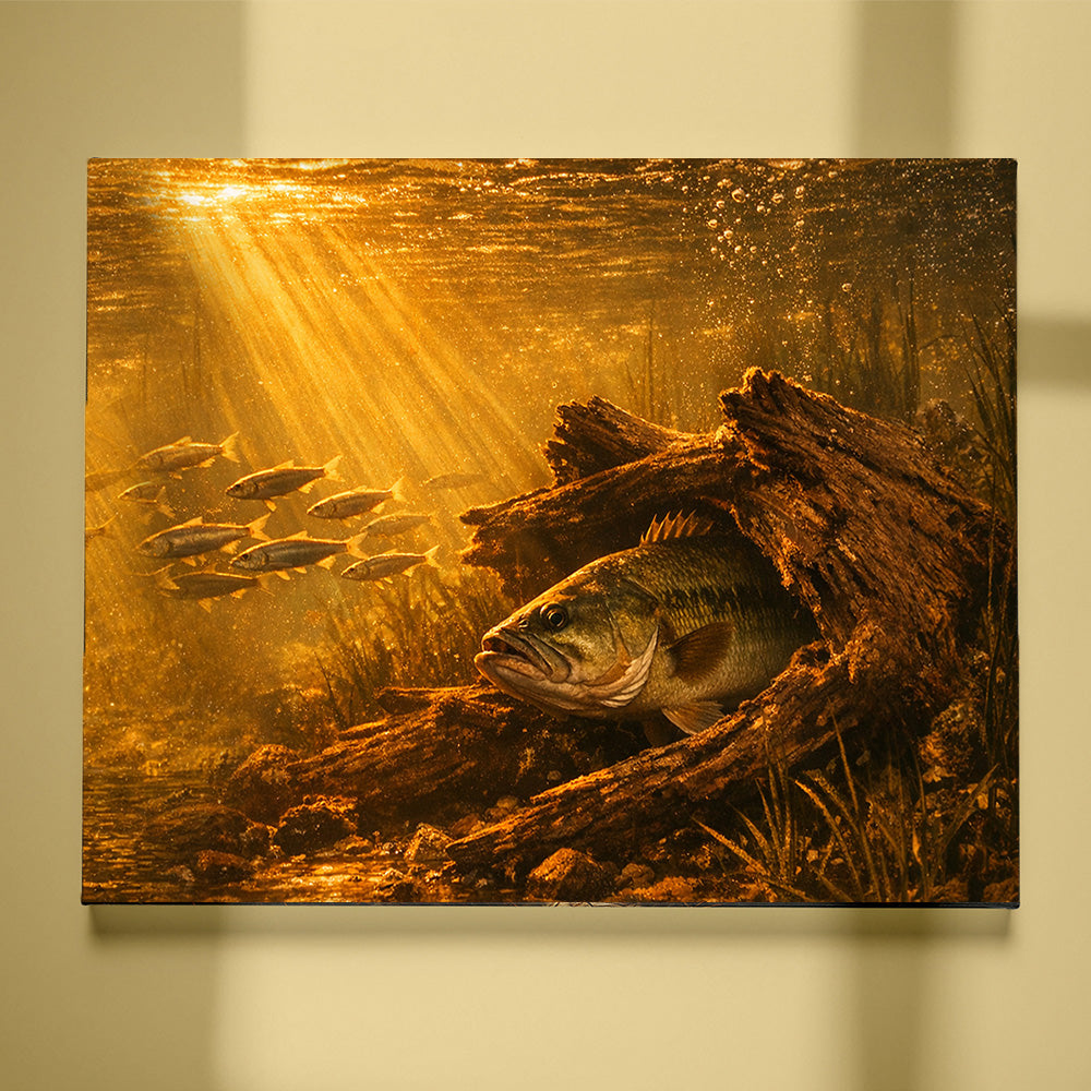 Bass Fish Art Bass Ambush at Sunrise Fishing Art Canvas Decor