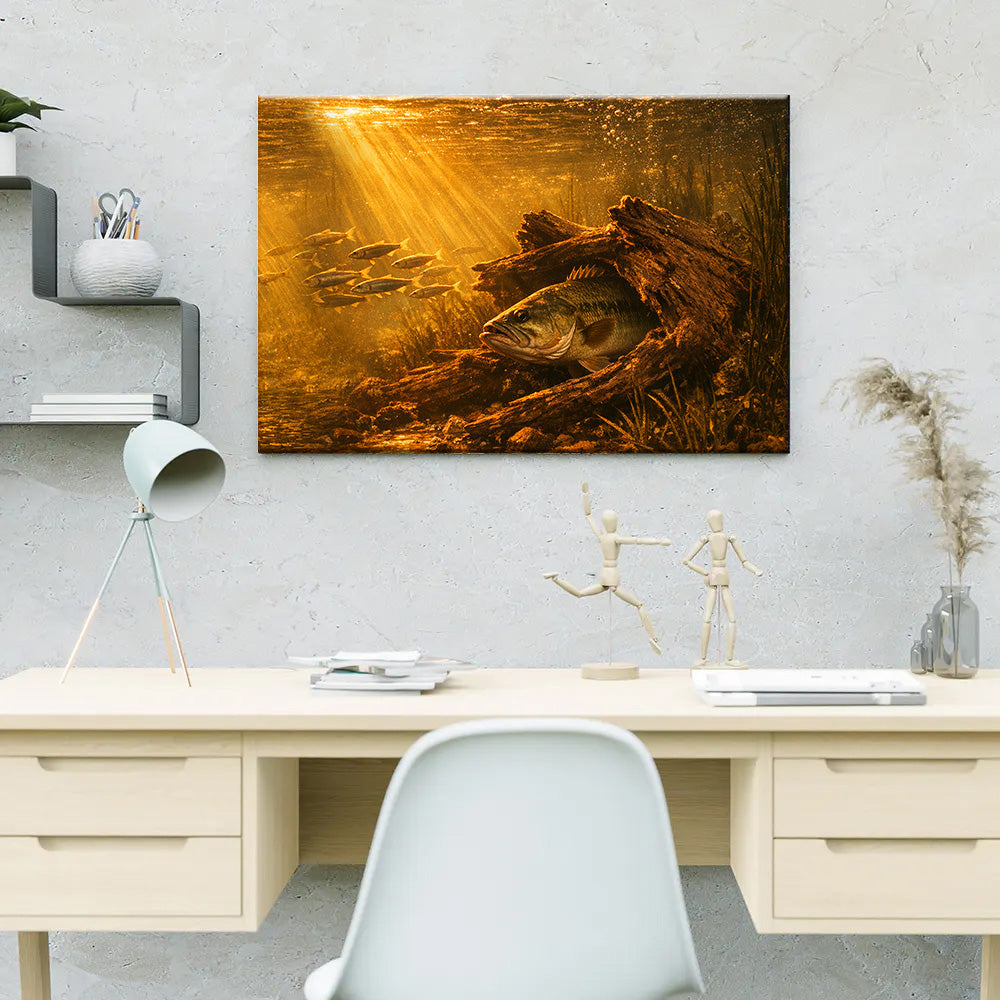 Bass Fish Art Bass Ambush at Sunrise Fishing Art Canvas Decor