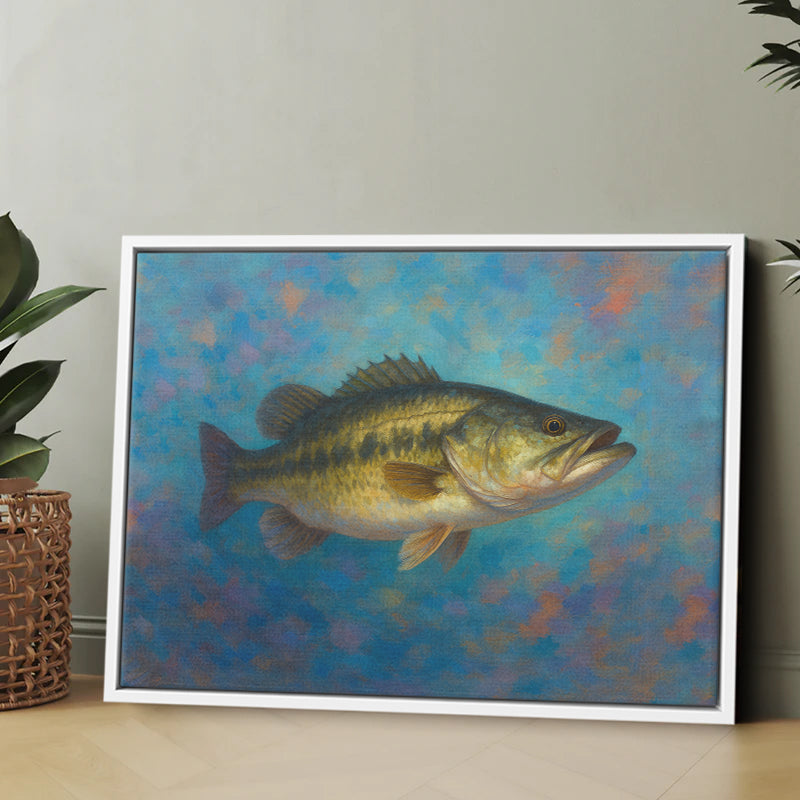 Bass Fishing Colorful Painting Printed Framed Matte Canvas