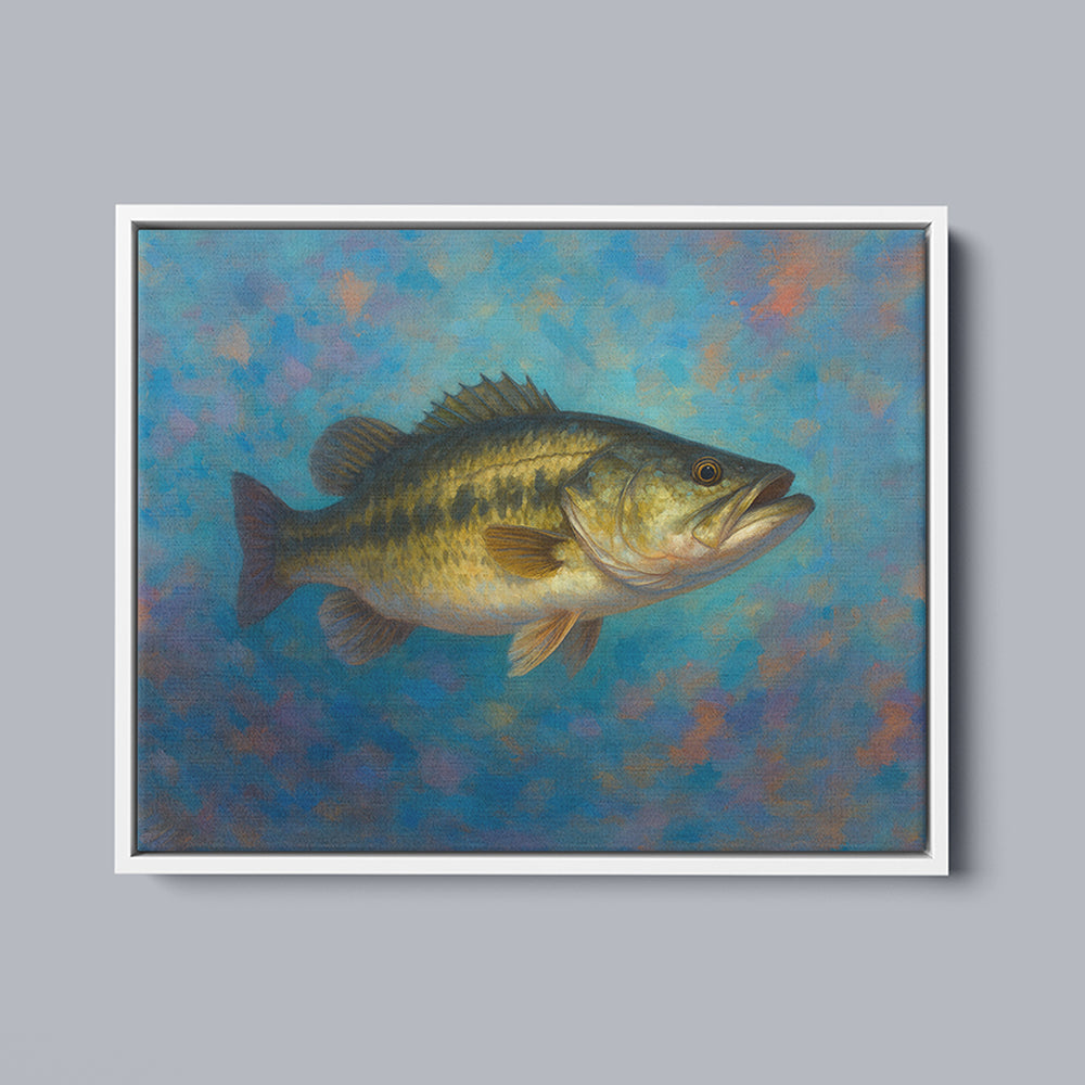 Bass Fishing Colorful Painting Printed Framed Matte Canvas