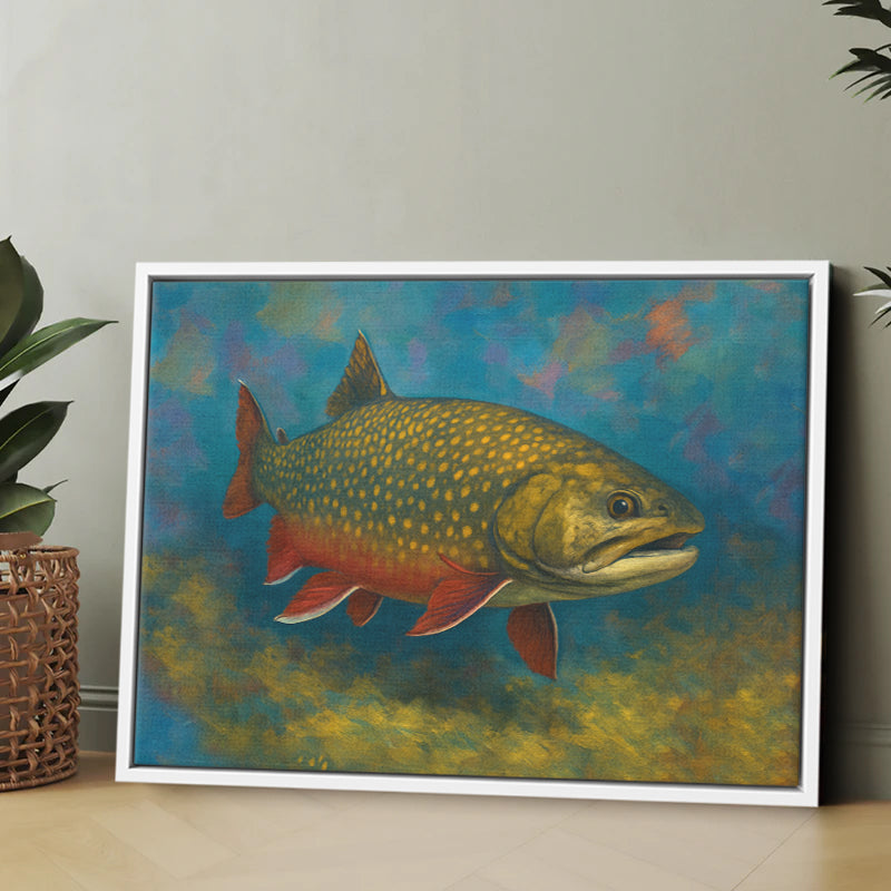 Brook Trout Fishing Colorful Painting Printed Framed Matte Canvas