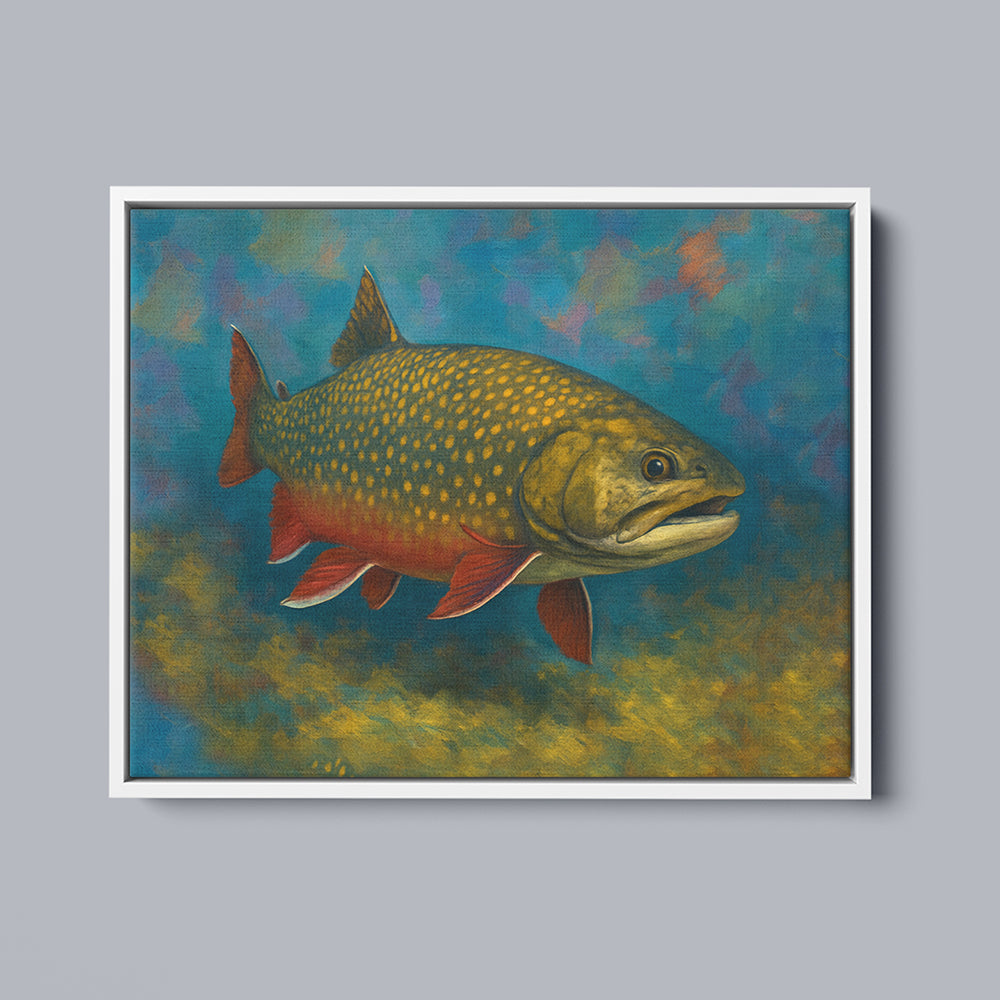 Brook Trout Fishing Colorful Painting Printed Framed Matte Canvas