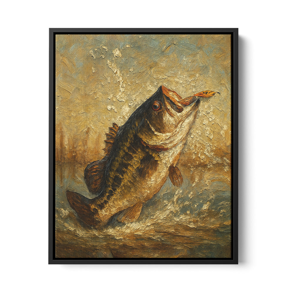 Bass Fishing Art Oil Painting Printed Fish Art Framed Matte Canvas