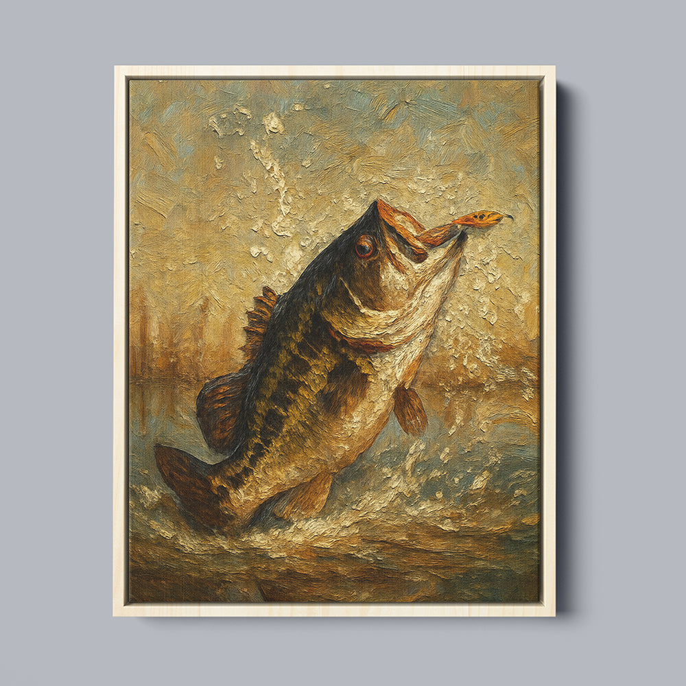 Bass Fishing Art Oil Painting Printed Fish Art Framed Matte Canvas